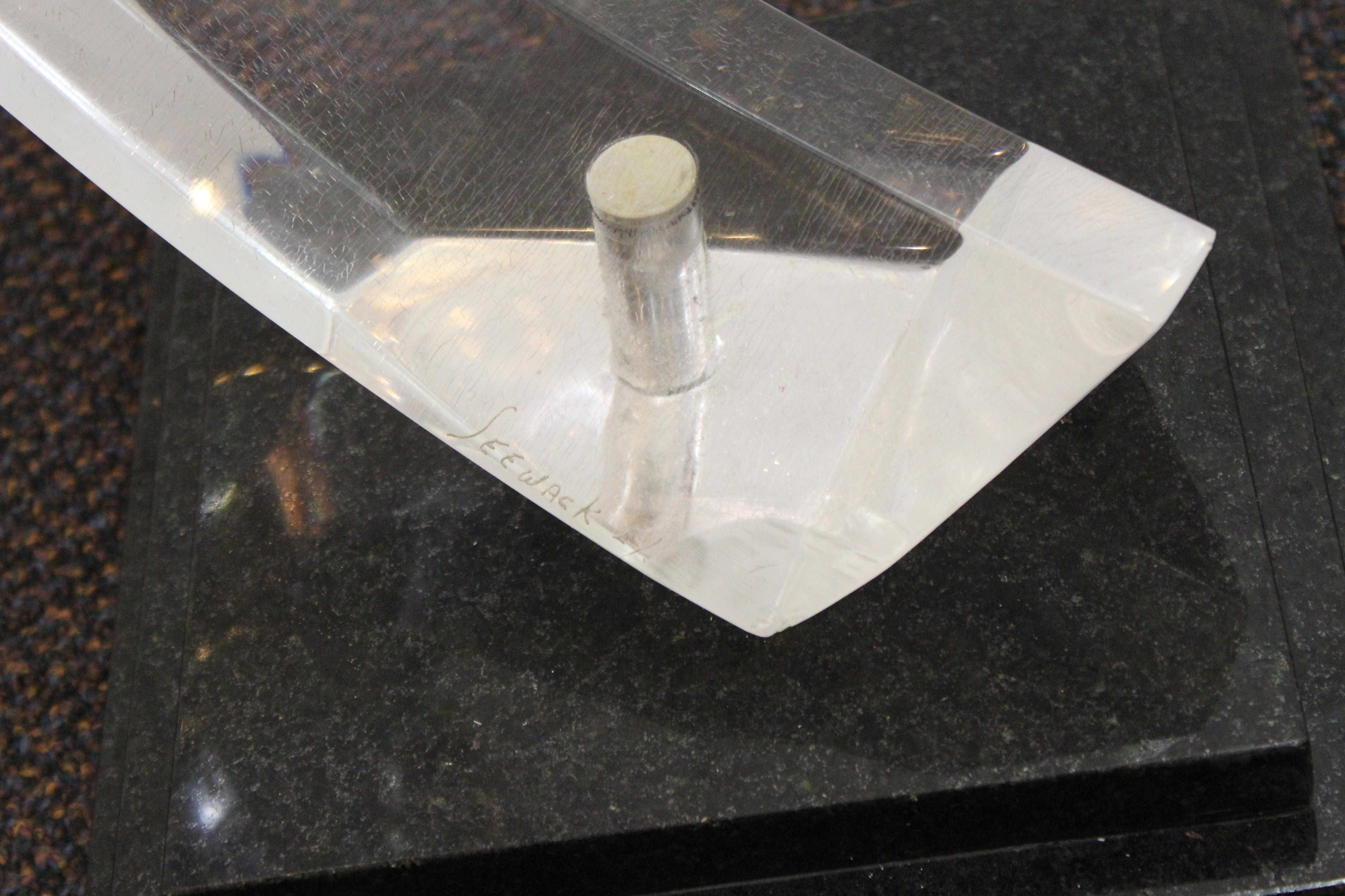 Mid-Century Modern Abstract Lucite Swirl on Stone Base 9