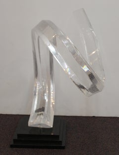 Mid-Century Modern Abstract Lucite Swirl on Stone Base