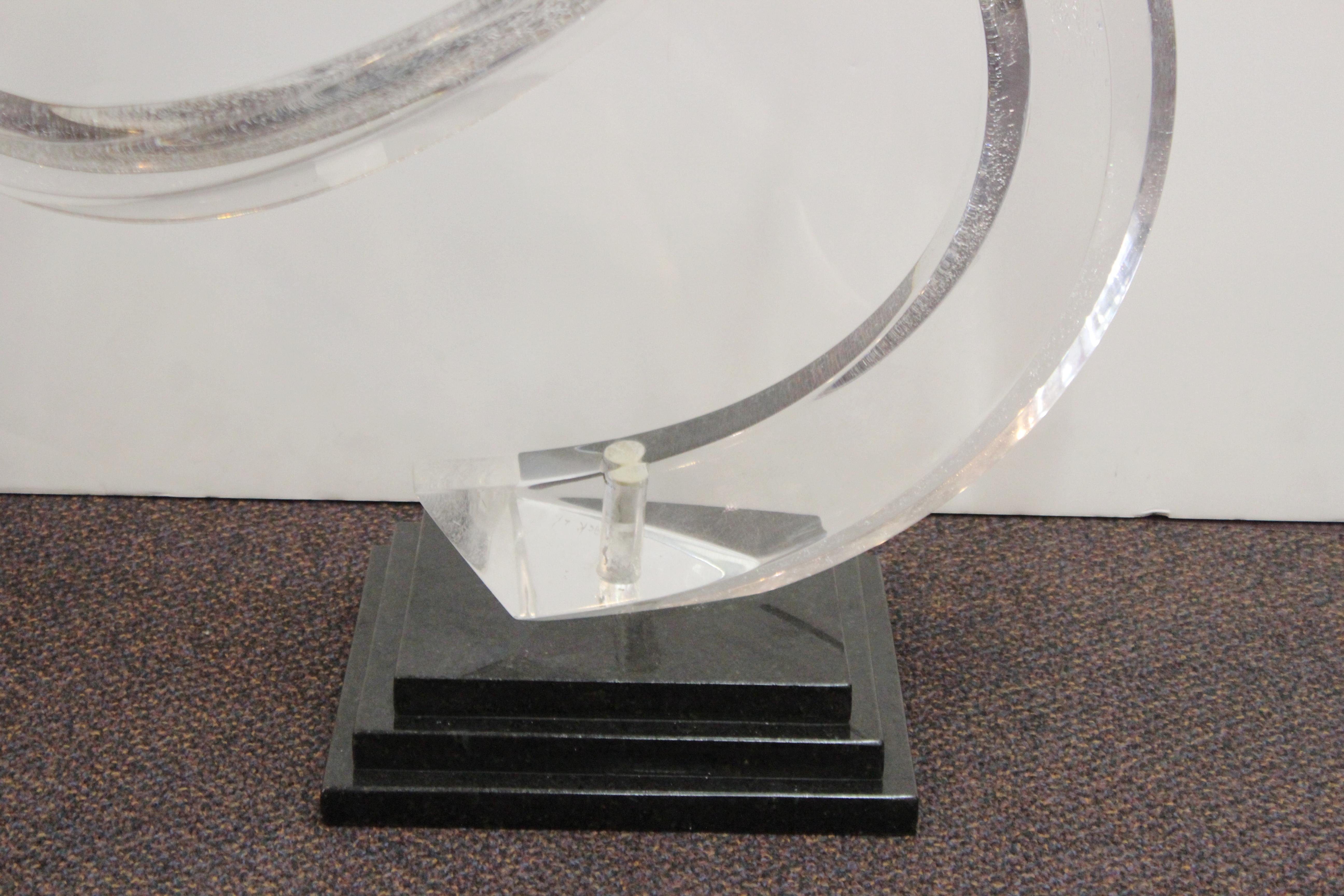 Mid-Century Modern Abstract Lucite Swirl on Stone Base 1