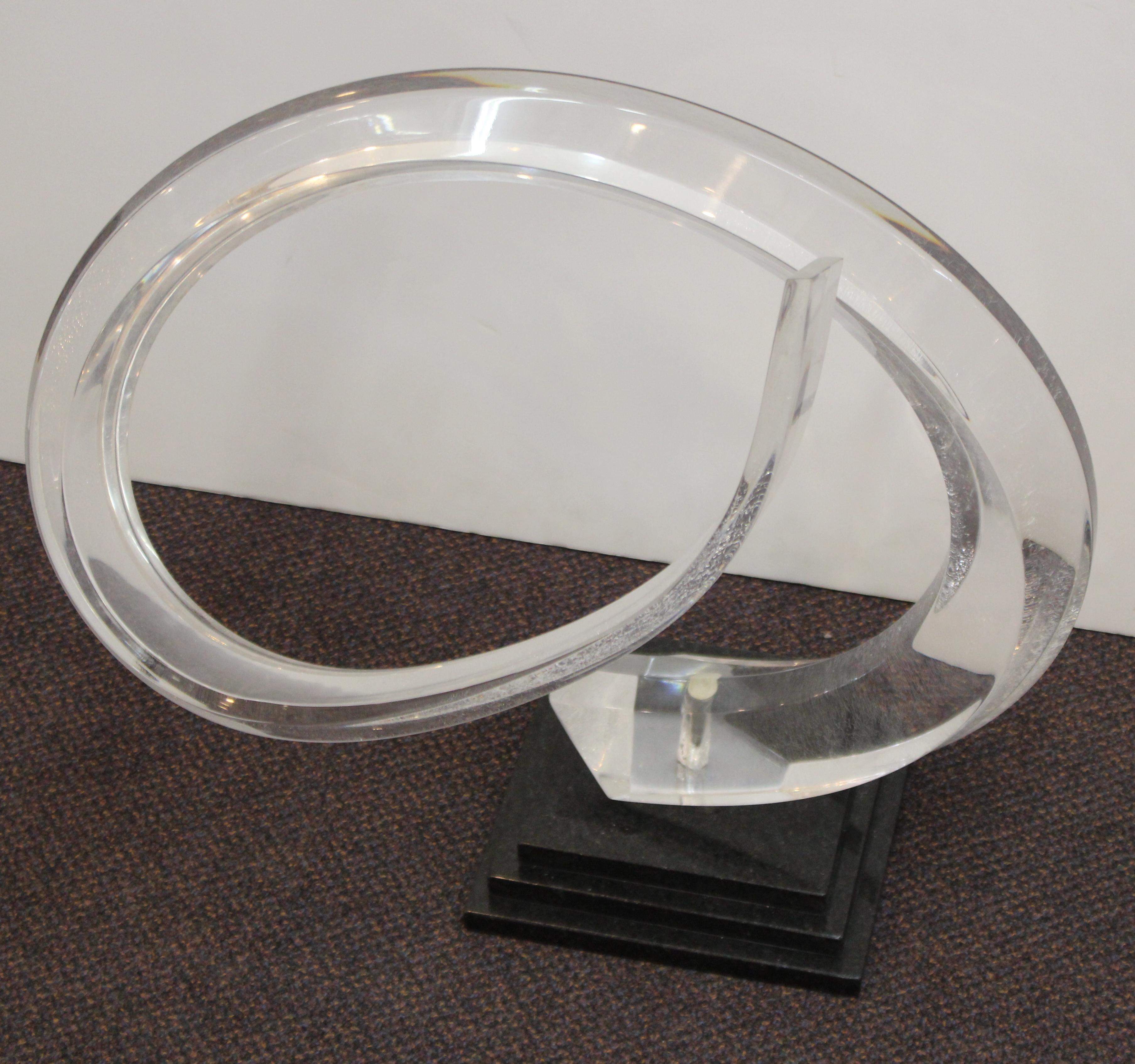 Mid-Century Modern Abstract Lucite Swirl on Stone Base 2