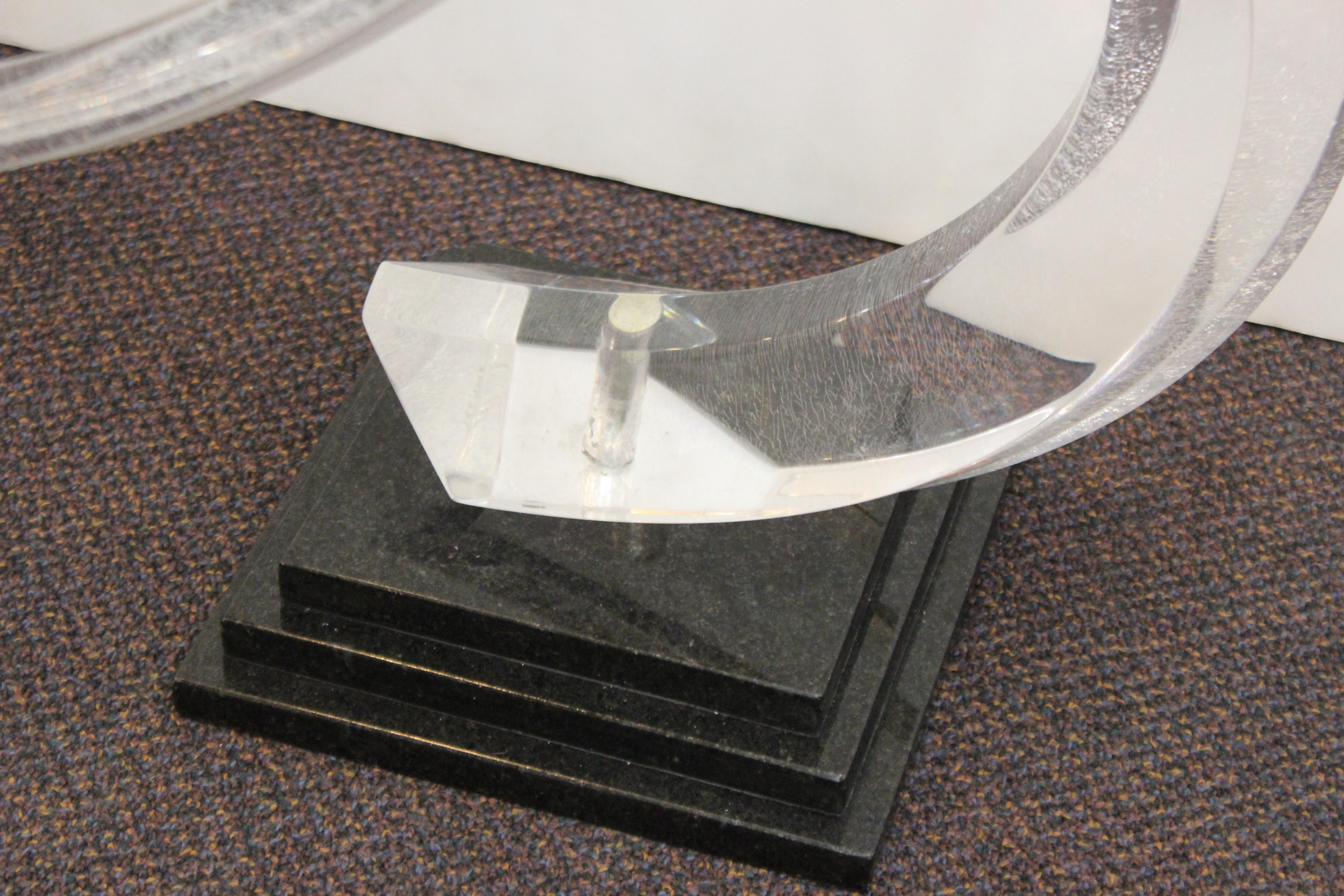 Mid-Century Modern Abstract Lucite Swirl on Stone Base 3