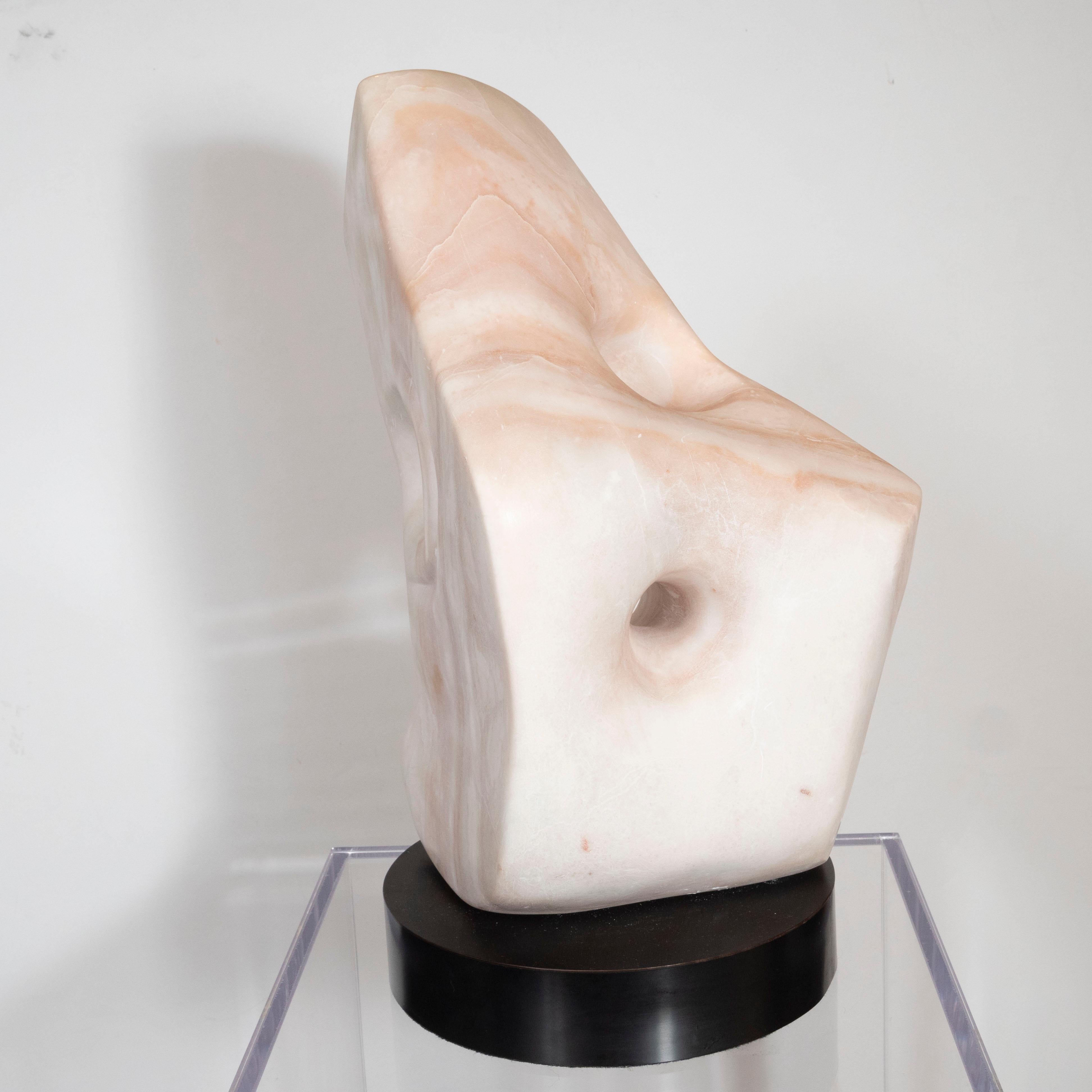 American Mid-Century Modern Abstract Marble Sculpture on Black Enamel Swivel Base For Sale