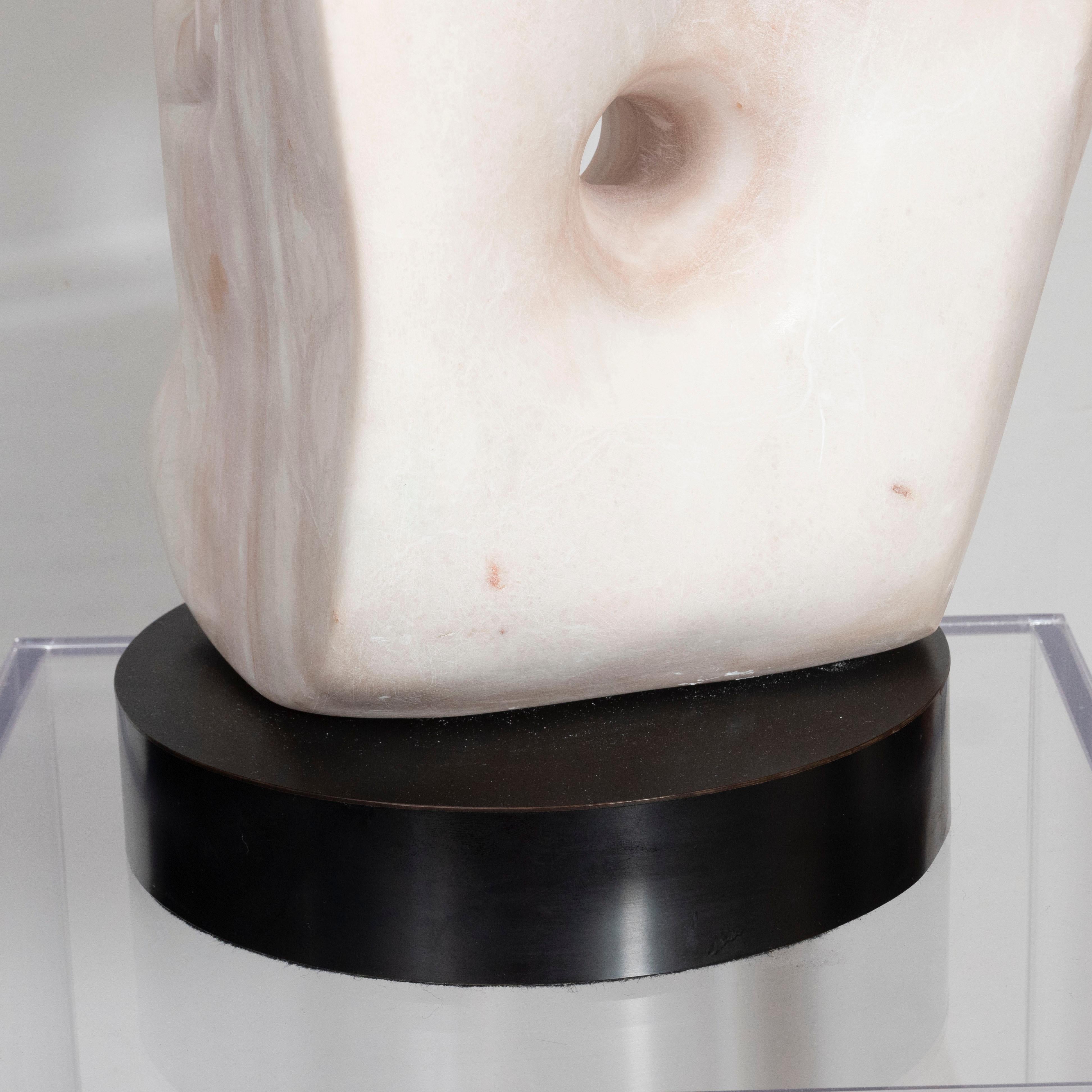 Mid-Century Modern Abstract Marble Sculpture on Black Enamel Swivel Base In Excellent Condition For Sale In New York, NY