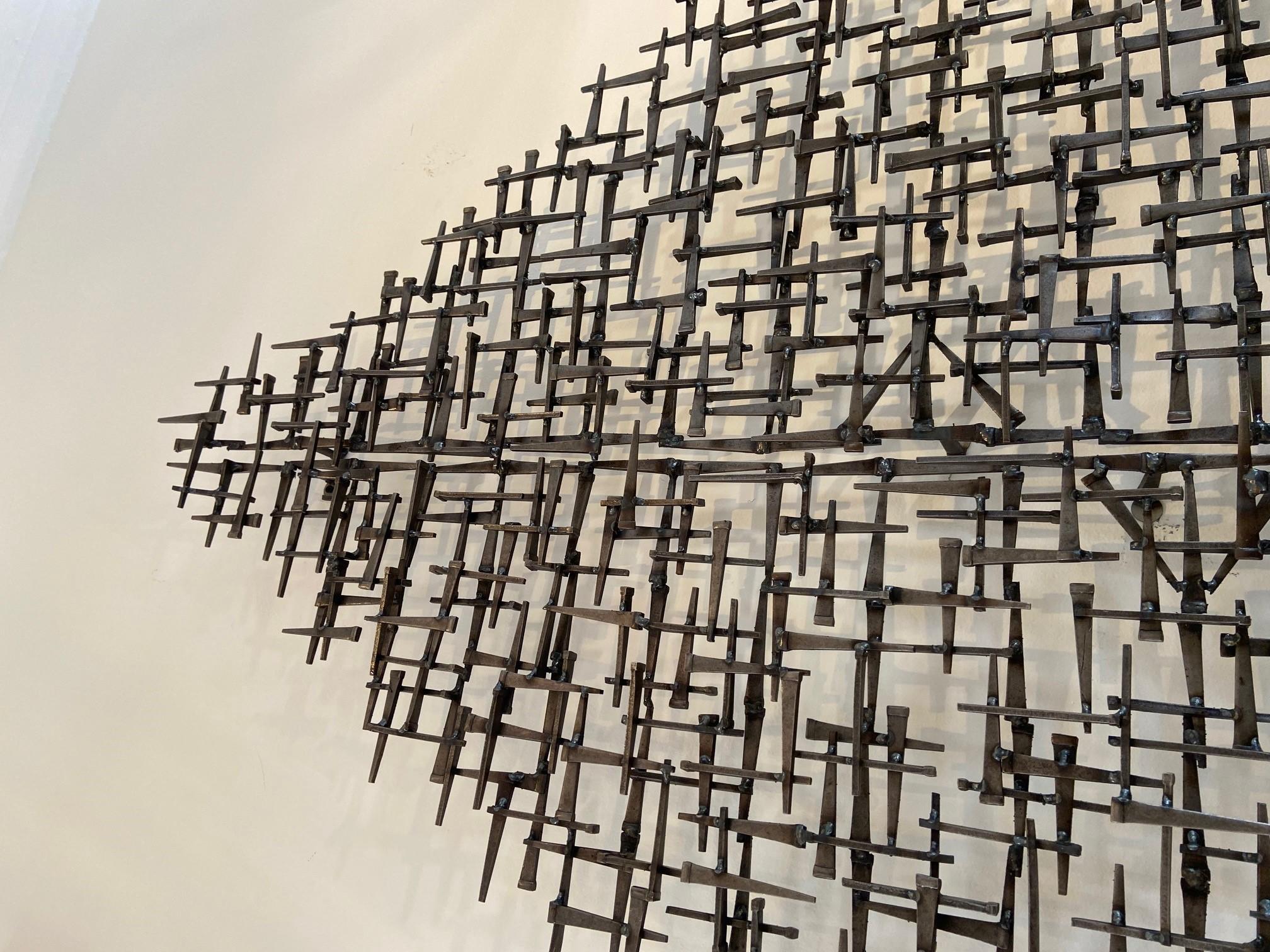 Hand-Crafted Mid-Century Modern Abstract Metal Wall Sculpture