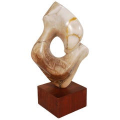 Mid-Century Modern Abstract Mounted Marble Table Sculpture on Walnut Base
