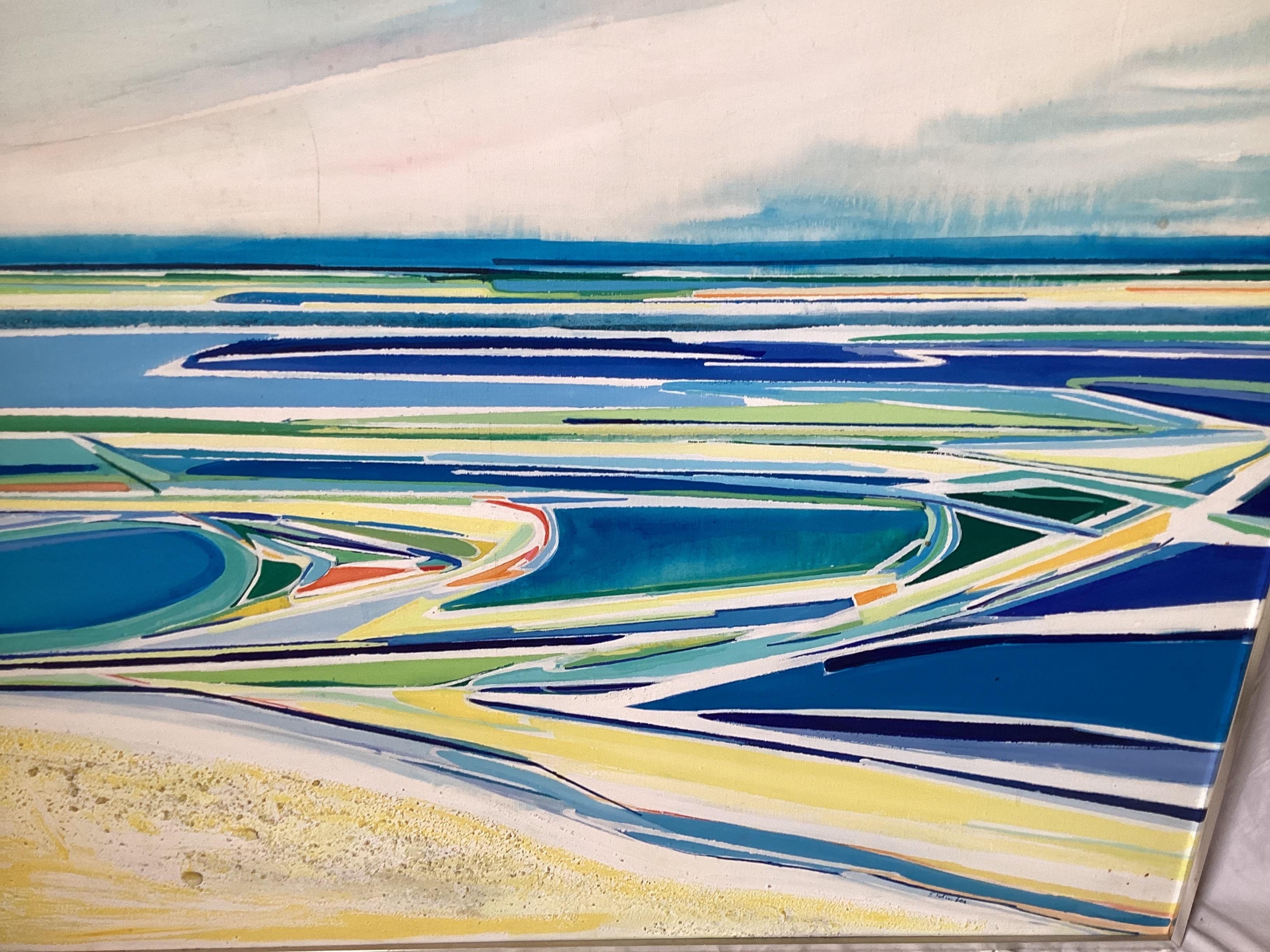 Dipinto Mid Century Modern Abstract New Jersey Shore Seascape - by E. Schreiber in vendita