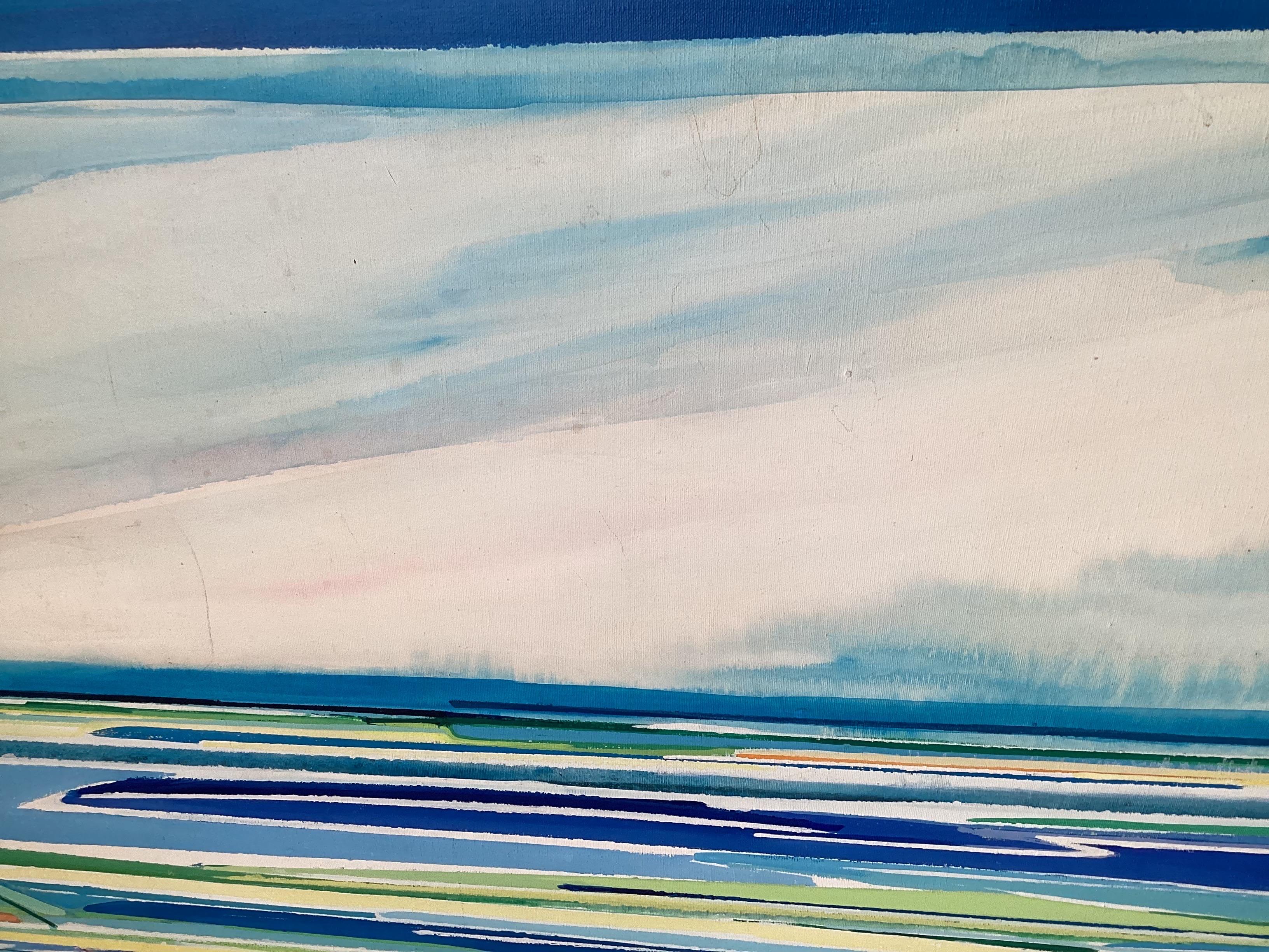 Acrilico Mid Century Modern Abstract New Jersey Shore Seascape - by E. Schreiber in vendita