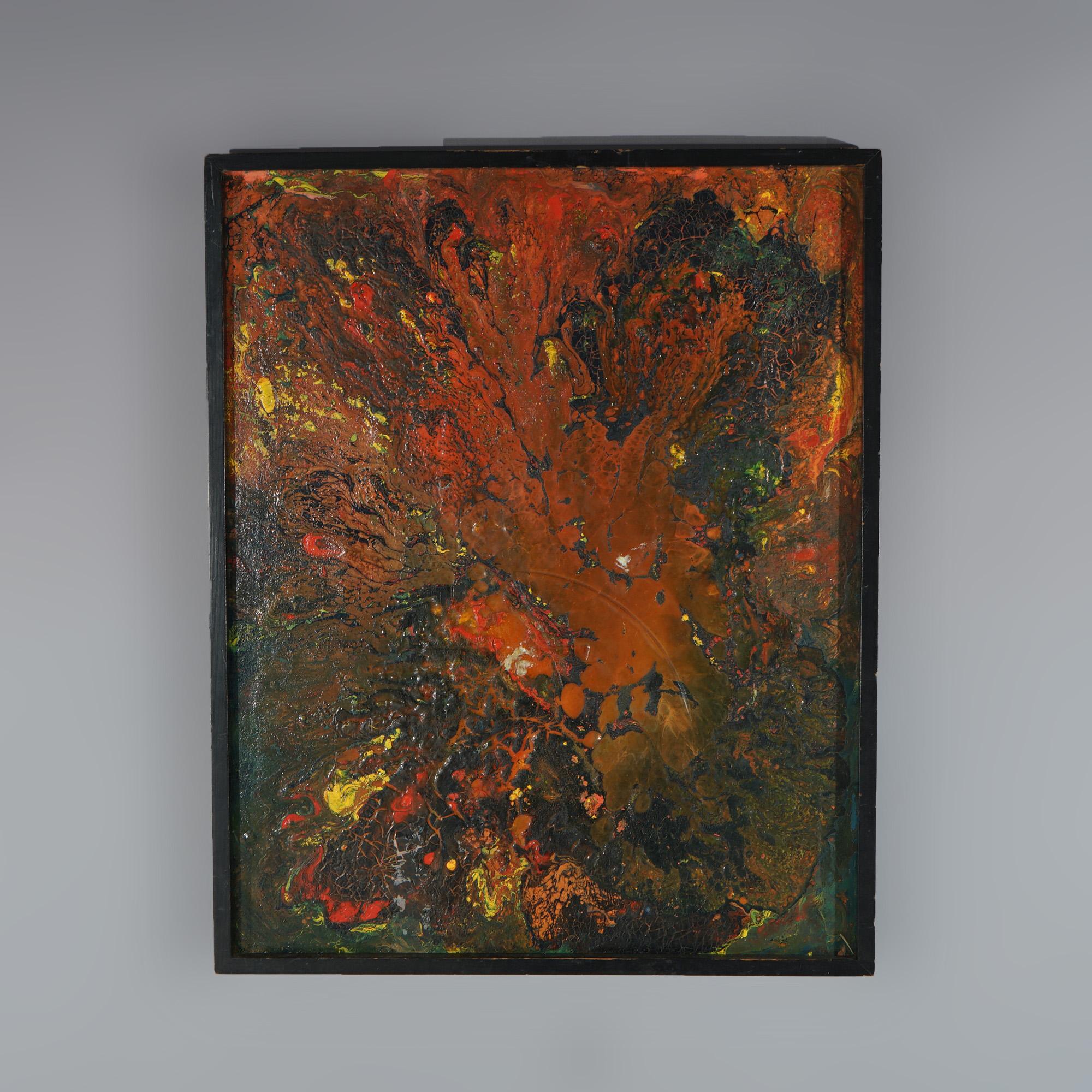 A Mid-Century Modern abstract oil on canvas painting by Beverly Goldman, signed en verso as photographed, c1960

Measures - 31