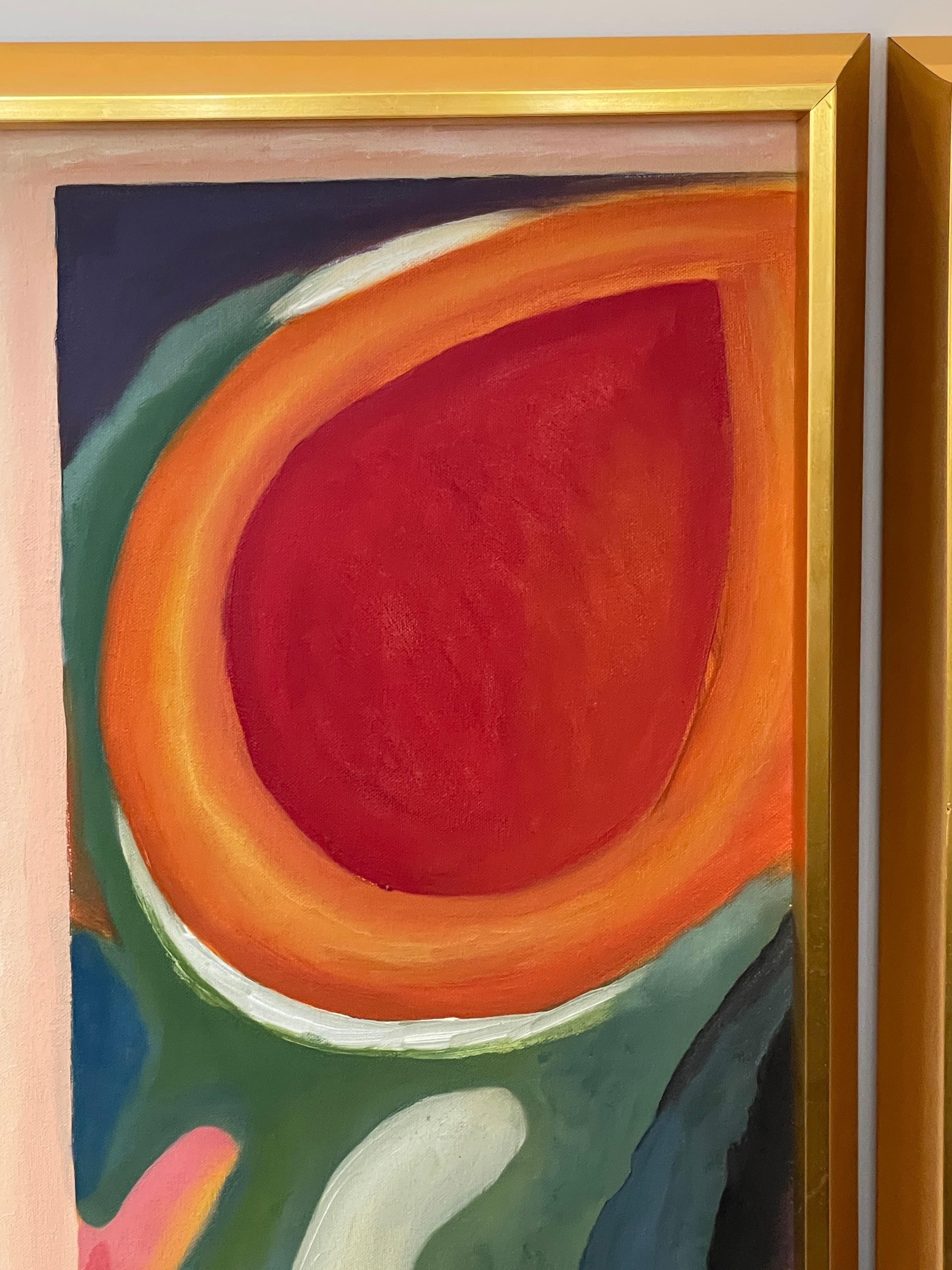 Ensemble triptyque moderne du milieu du siècle dernier huile sur toile abstraite, signé en vente 2