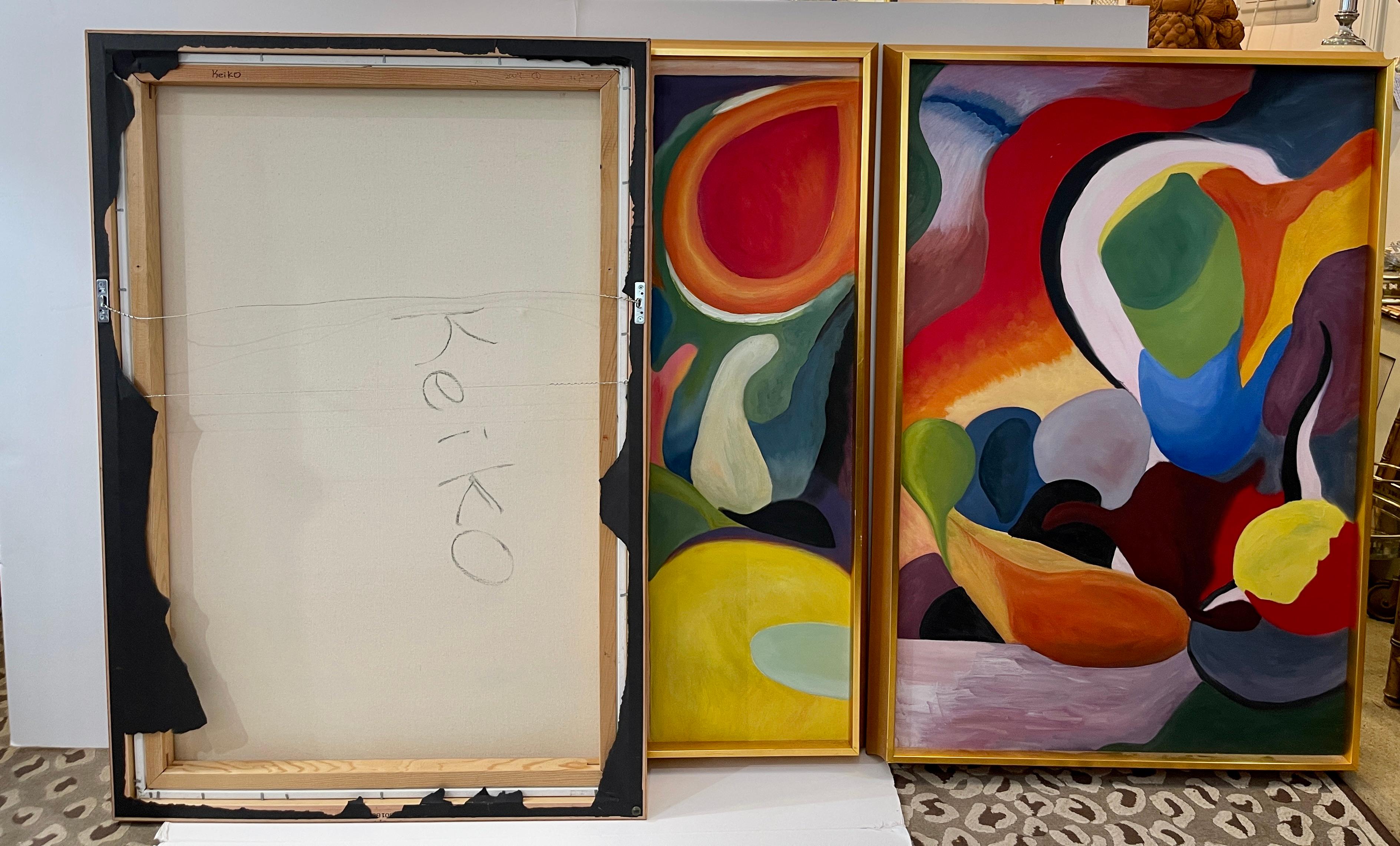 Ensemble triptyque moderne du milieu du siècle dernier huile sur toile abstraite, signé en vente 10