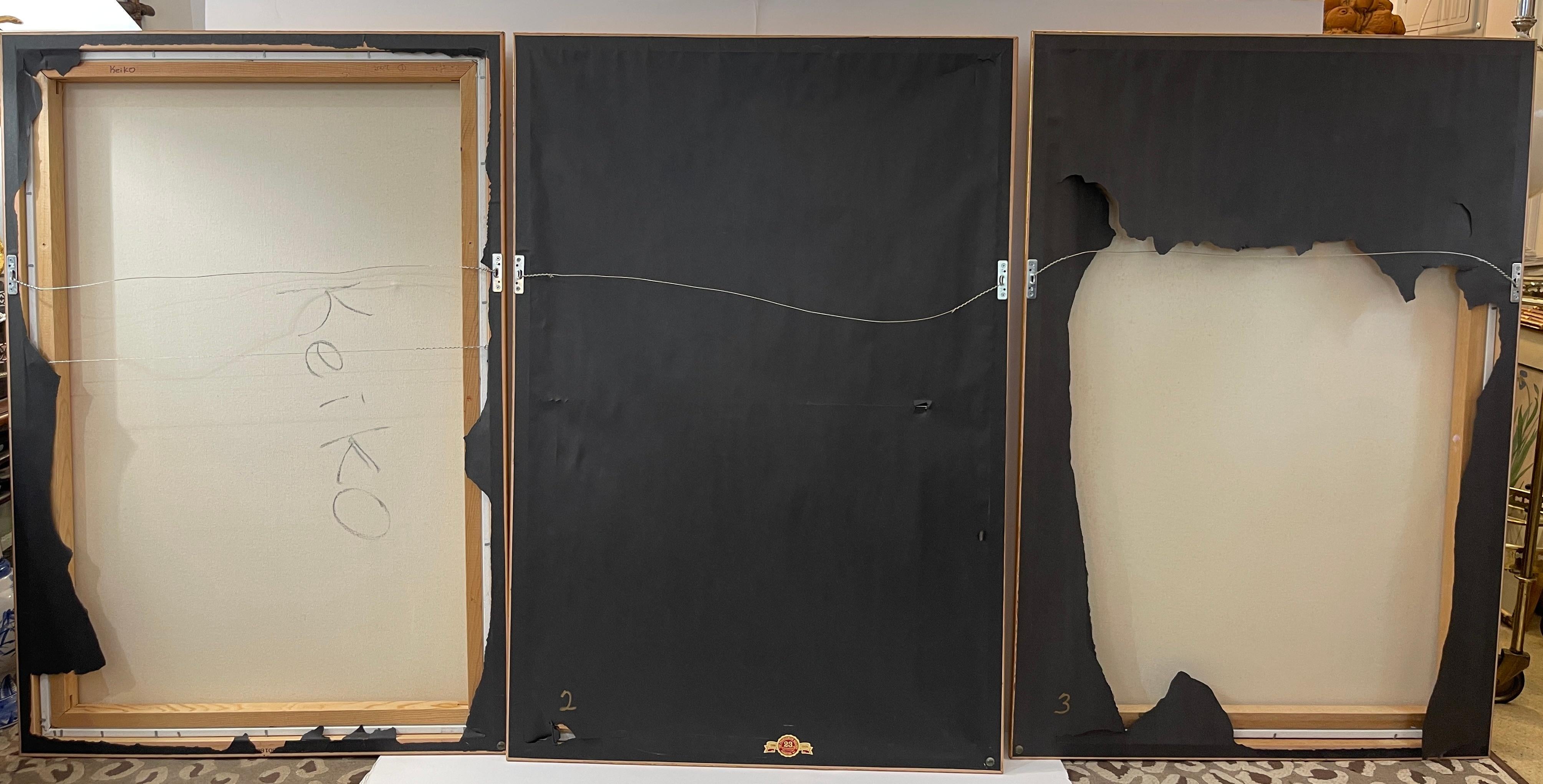 Ensemble triptyque moderne du milieu du siècle dernier huile sur toile abstraite, signé en vente 11