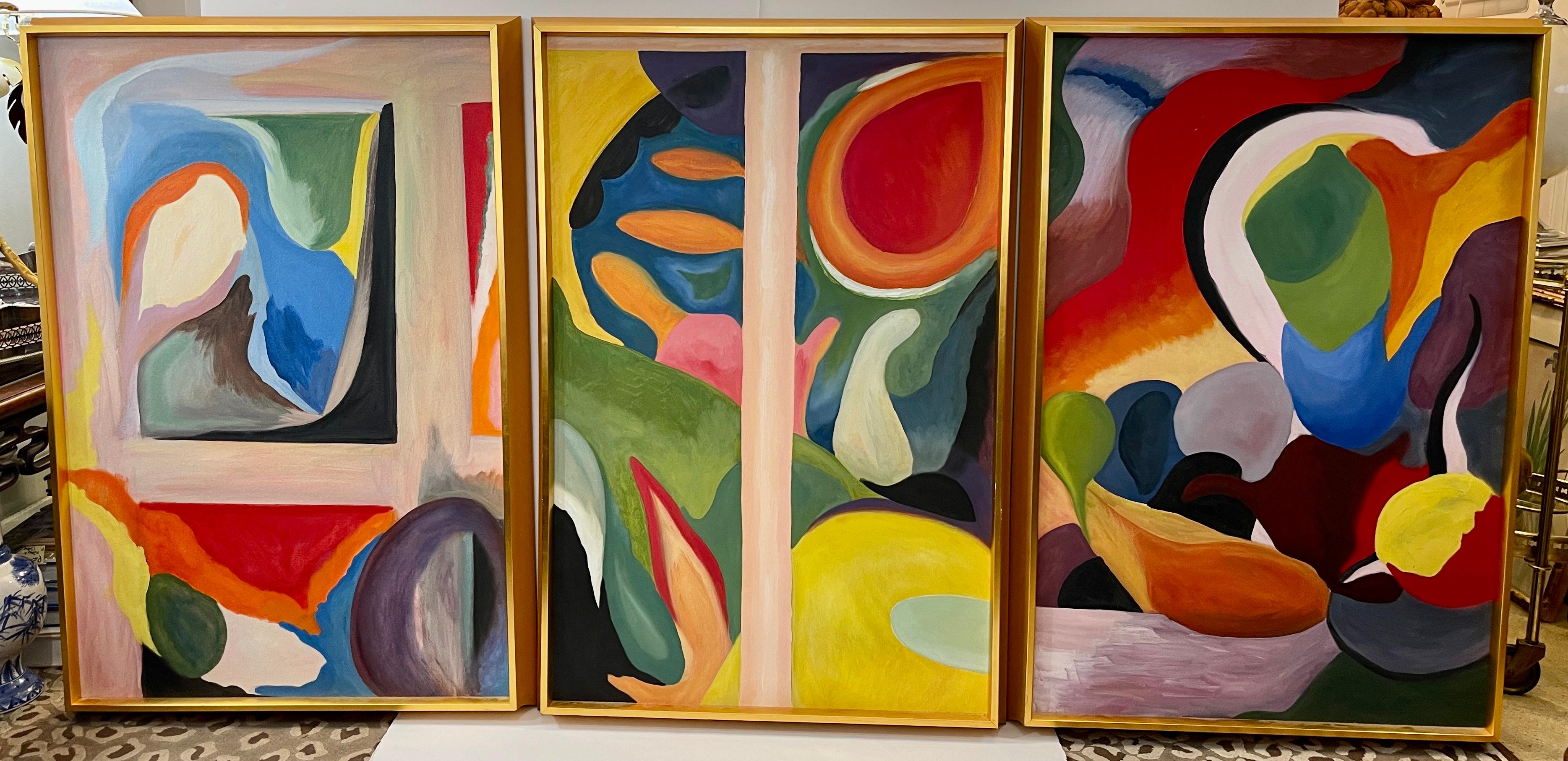 Le triptyque de l'huile abstraite sur toile du milieu du siècle dernier est superbe, ensemble de 3 encadrements.  peintures,  titré 
Landscape I II, III de l'artiste Keiko Ishida.
L'une des trois peintures encadrées porte la signature de l'artiste,