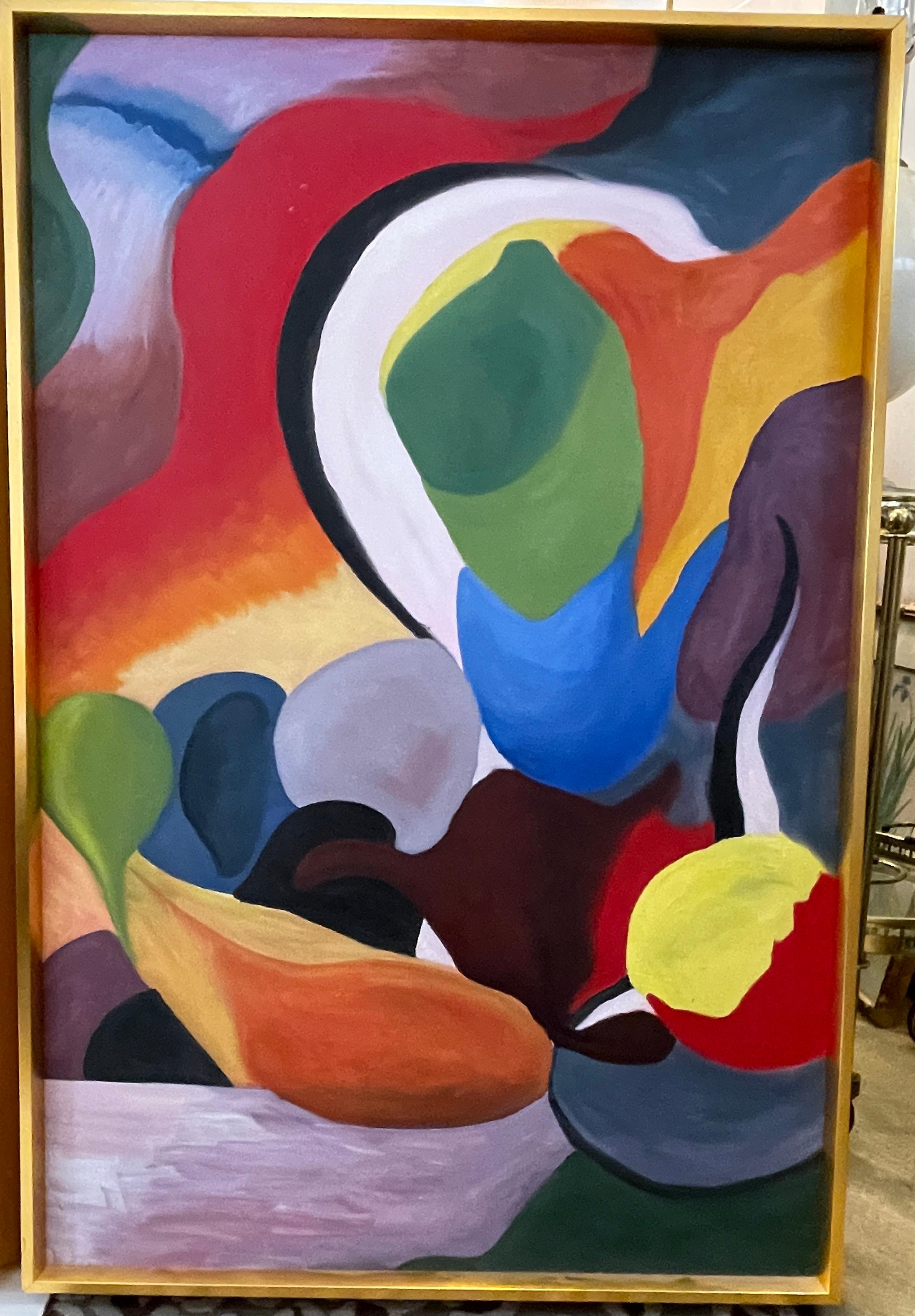 Peint à la main Ensemble triptyque moderne du milieu du siècle dernier huile sur toile abstraite, signé en vente