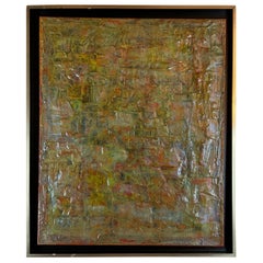 Pittura astratta di metà secolo su carta di riso dell'artista francese Fandre