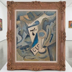 Mid Century Modern Abstract Oil Painting Cubist Style Composition