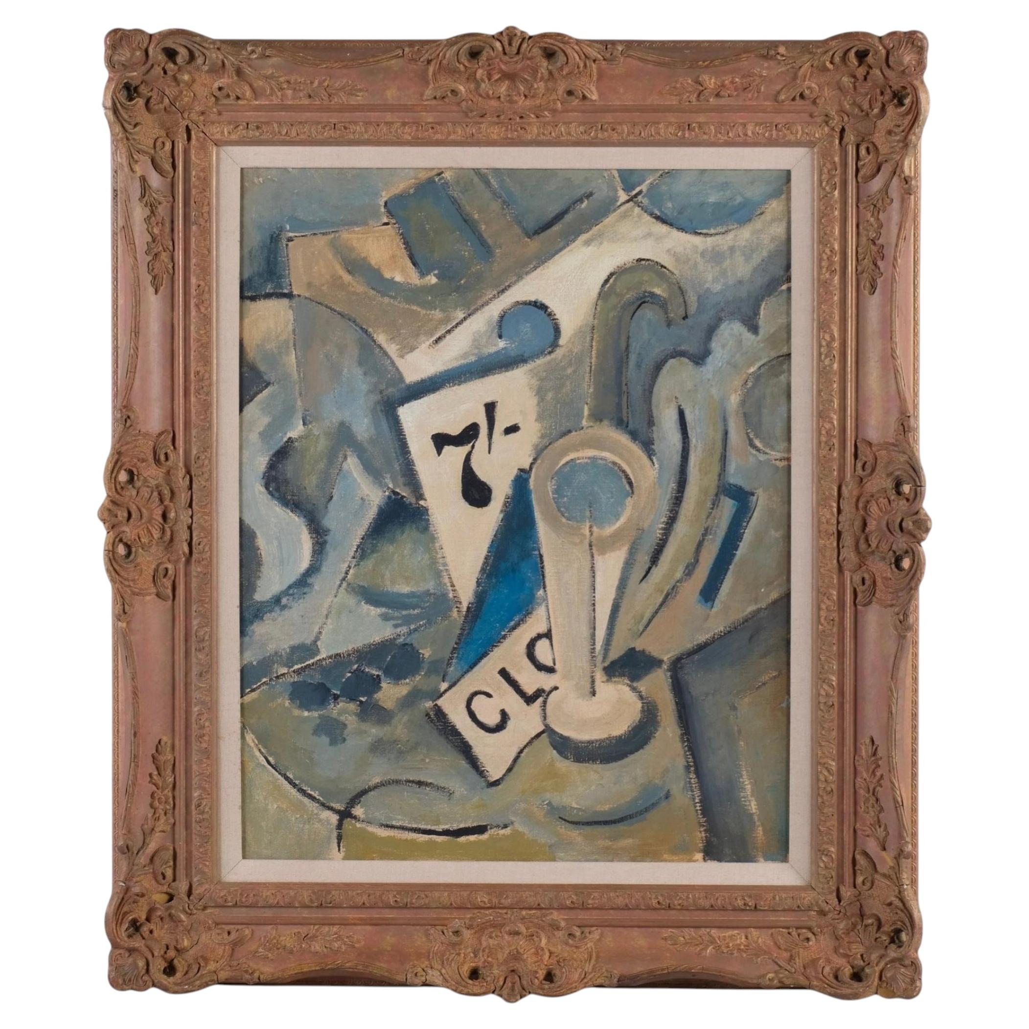 Mid Century Modern Abstract Oil Painting Cubist Style Composition
