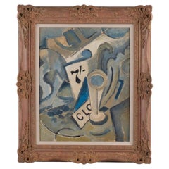 Mid Century Modern Abstract Oil Painting Cubist Style Composition