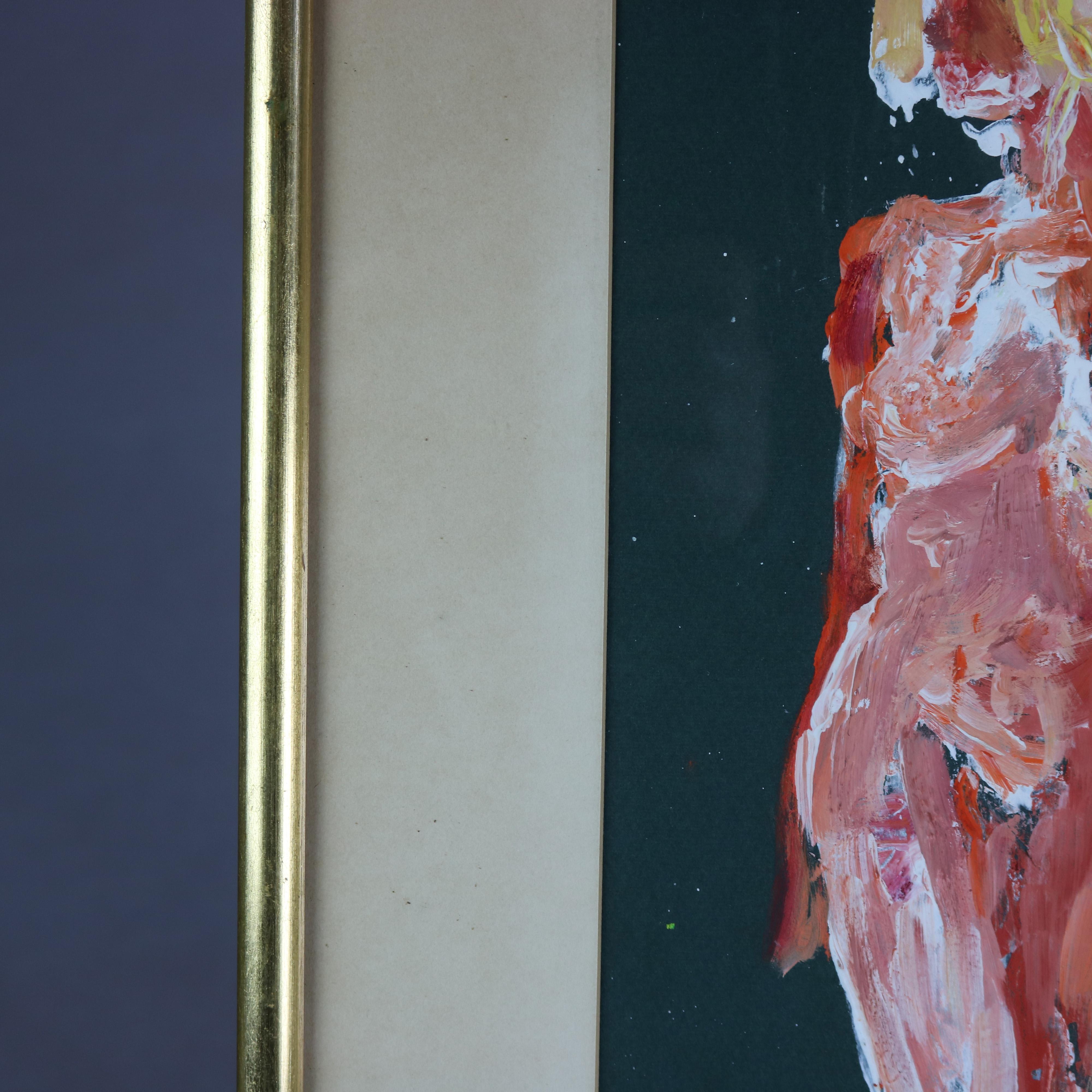 Peinture à l'huile abstraite moderne du milieu du siècle dernier, portrait d'un nu par Skipper Mize, vers 1960 Bon état - En vente à Big Flats, NY