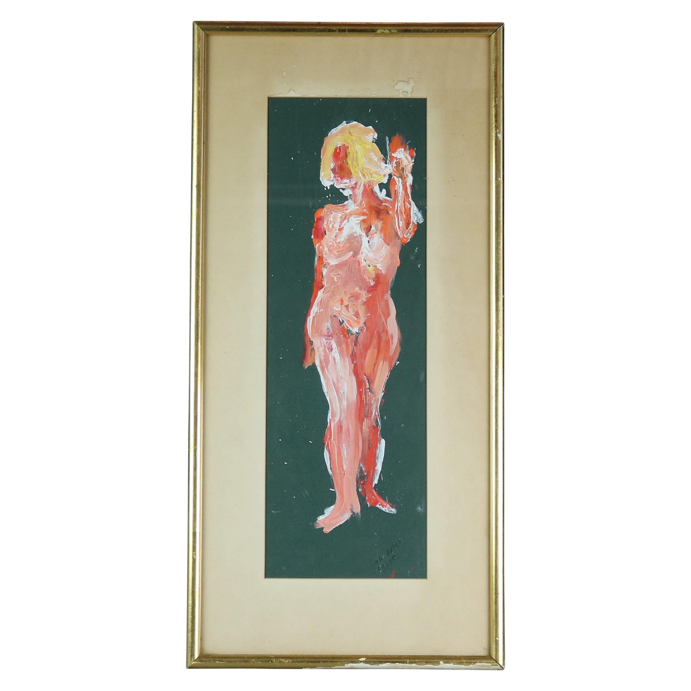Mid-Century Modern Abstract Oil Painting, Nude Portrait by Skipper Mize, c1960