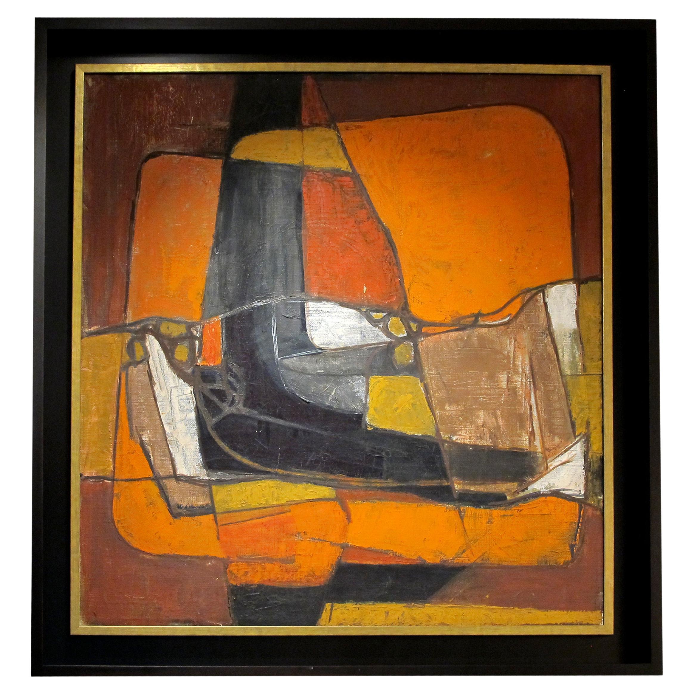 Mid-Century Modern Abstract Oil Painting on Canvas, Scandinavian For Sale