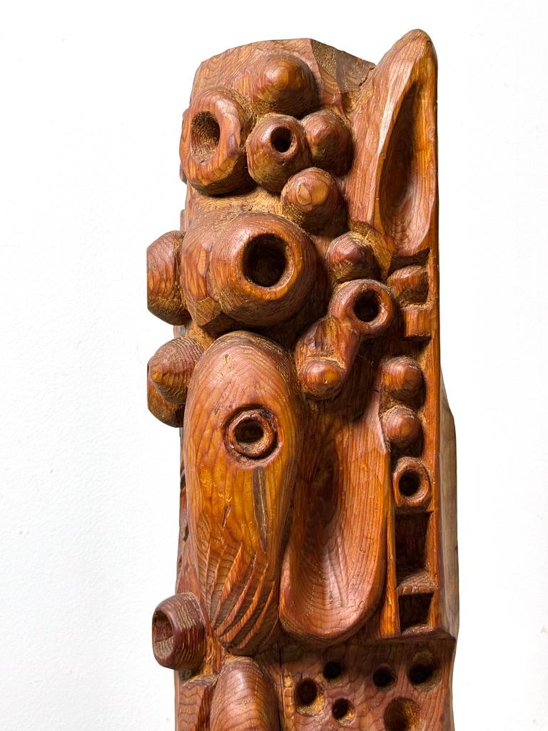 French Mid Century Modern Abstract Organic Biomorphic Carved Wood Totem Sculpture 1960s For Sale