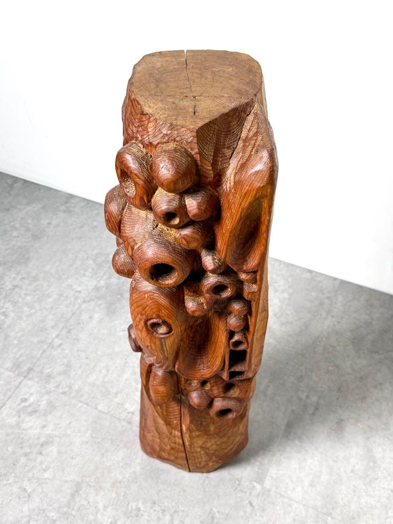 Mid Century Modern Abstract Organic Biomorphic Carved Wood Totem Sculpture 1960s In Good Condition For Sale In Troy, MI