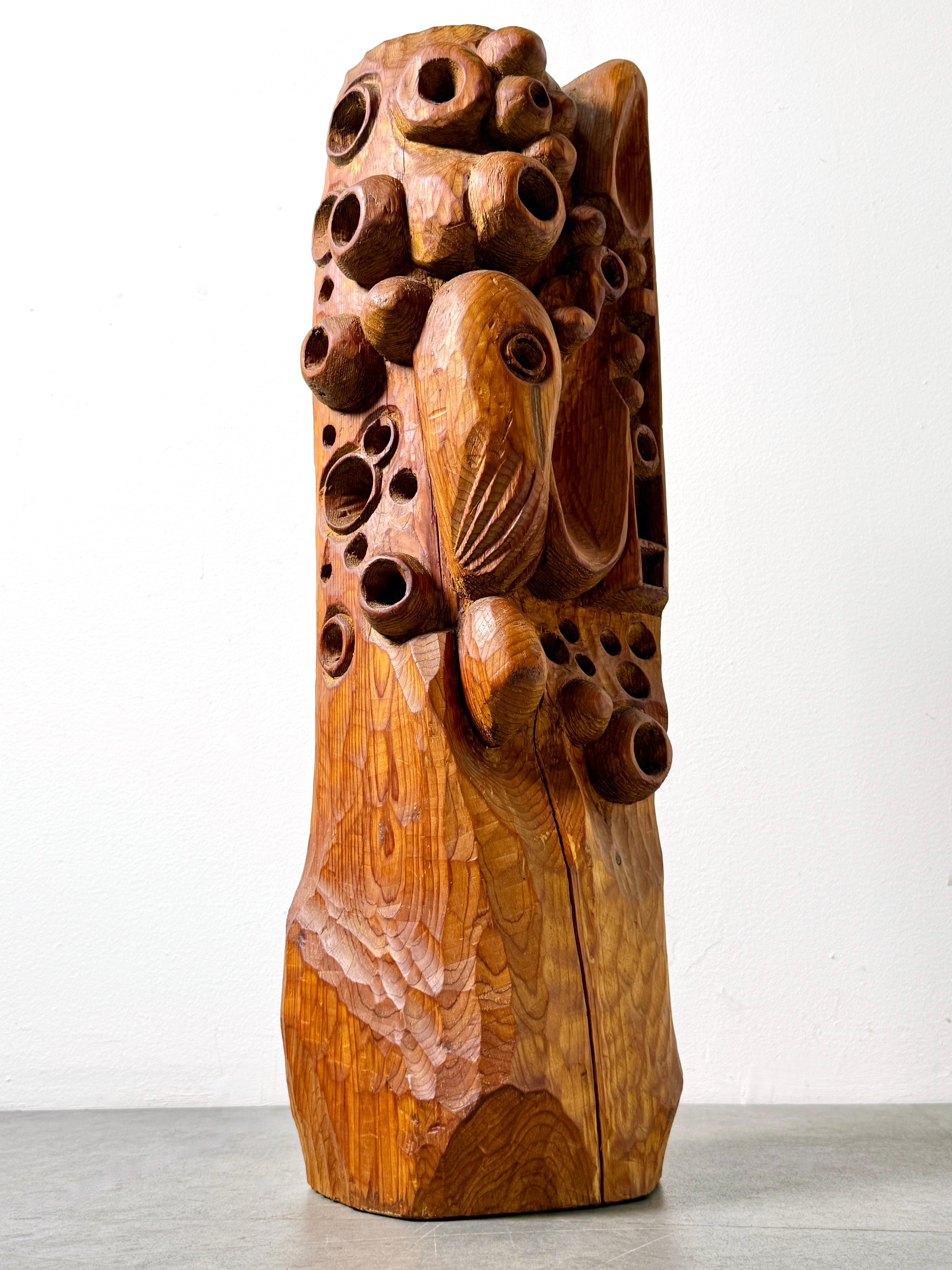 Pine Mid Century Modern Abstract Organic Biomorphic Carved Wood Totem Sculpture 1960s For Sale