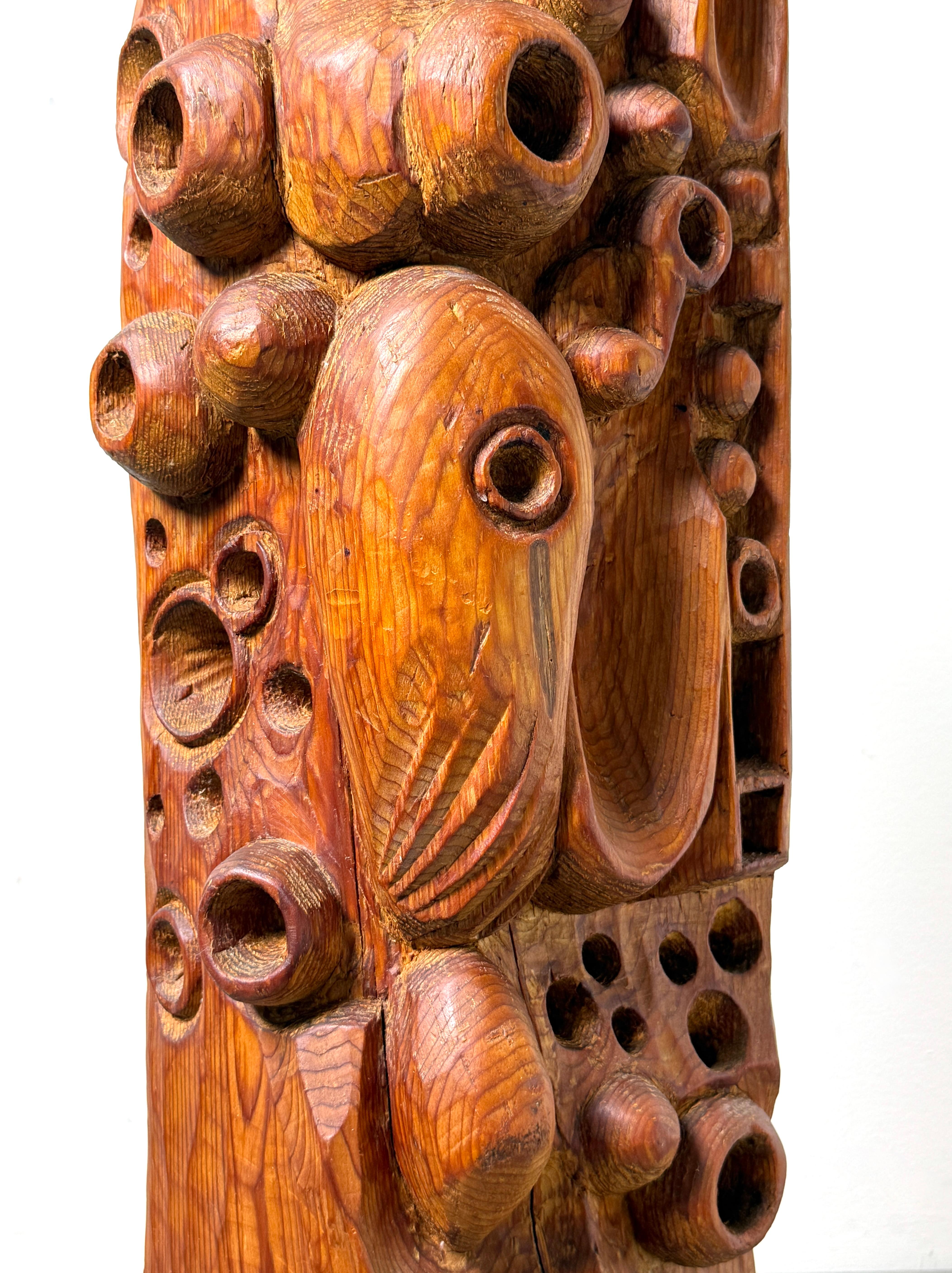 Mid Century Modern Abstract Organic Biomorphic Carved Wood Totem Sculpture 1960s For Sale 1