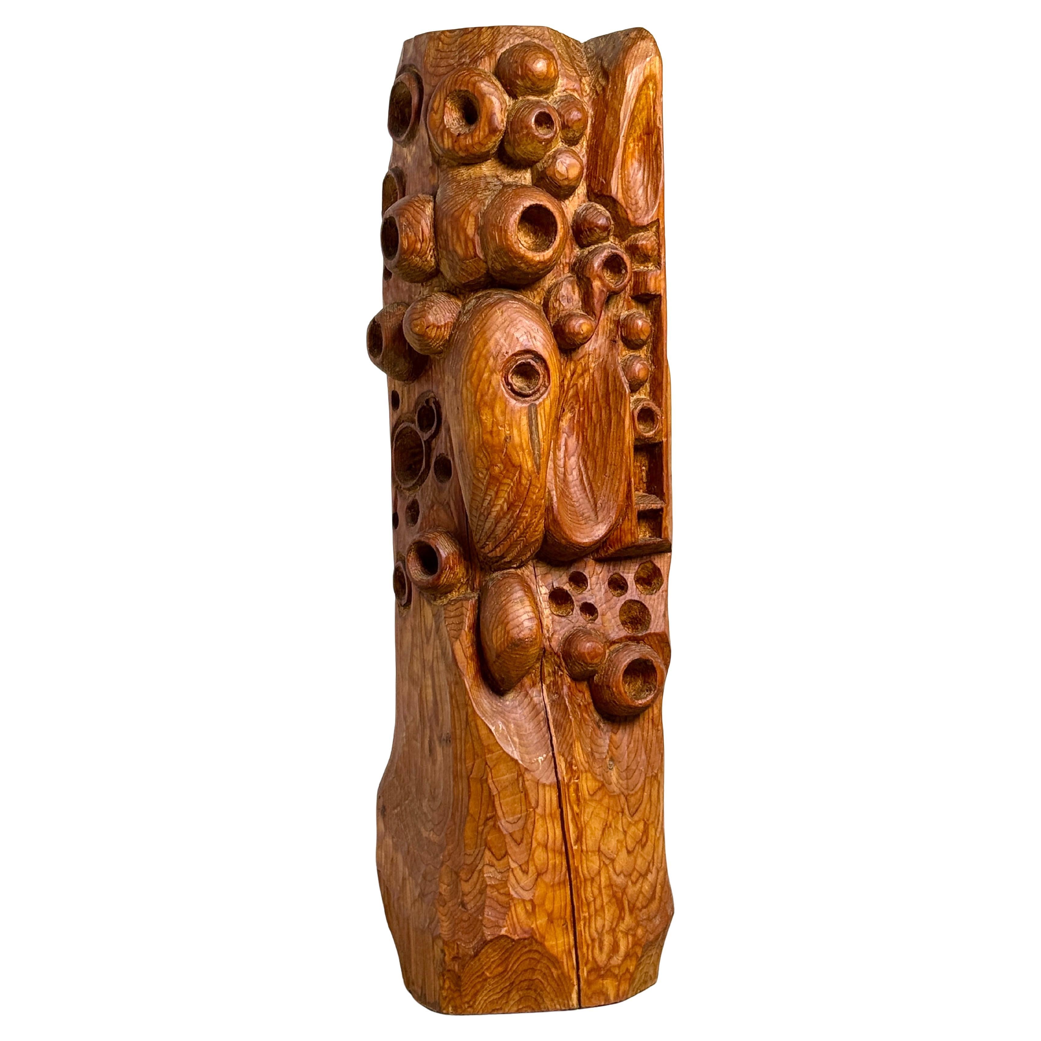 Mid Century Modern Abstract Organic Biomorphic Carved Wood Totem Sculpture 1960s