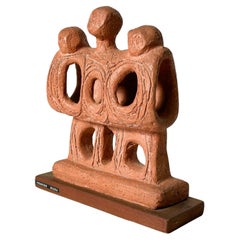 Signed Mid Century Modernist Abstract Figurative Ceramic Sculpture by Fran Gazda