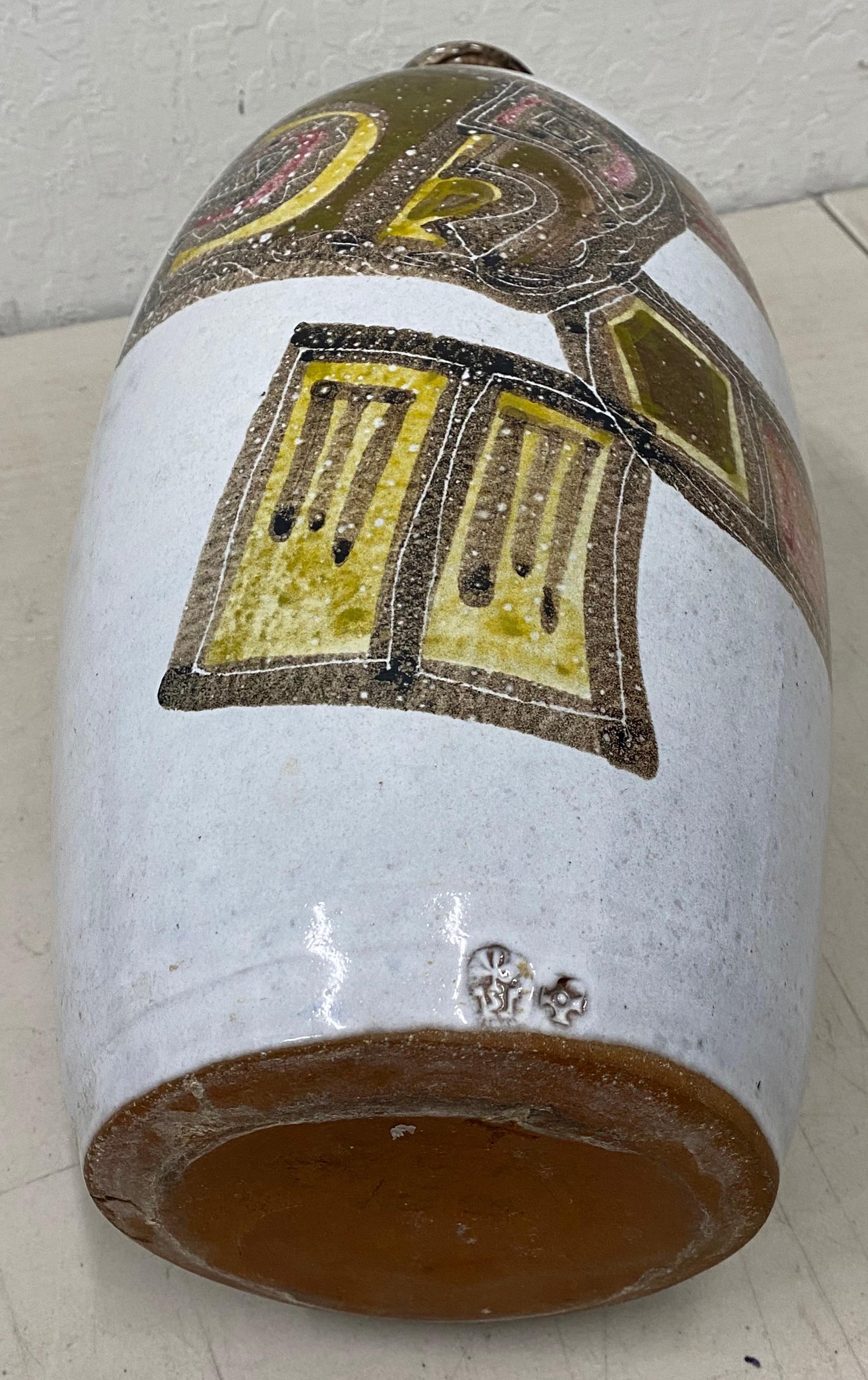 Mid-Century Modern Abstract Painted Stoneware Vase with Studio Marks 4