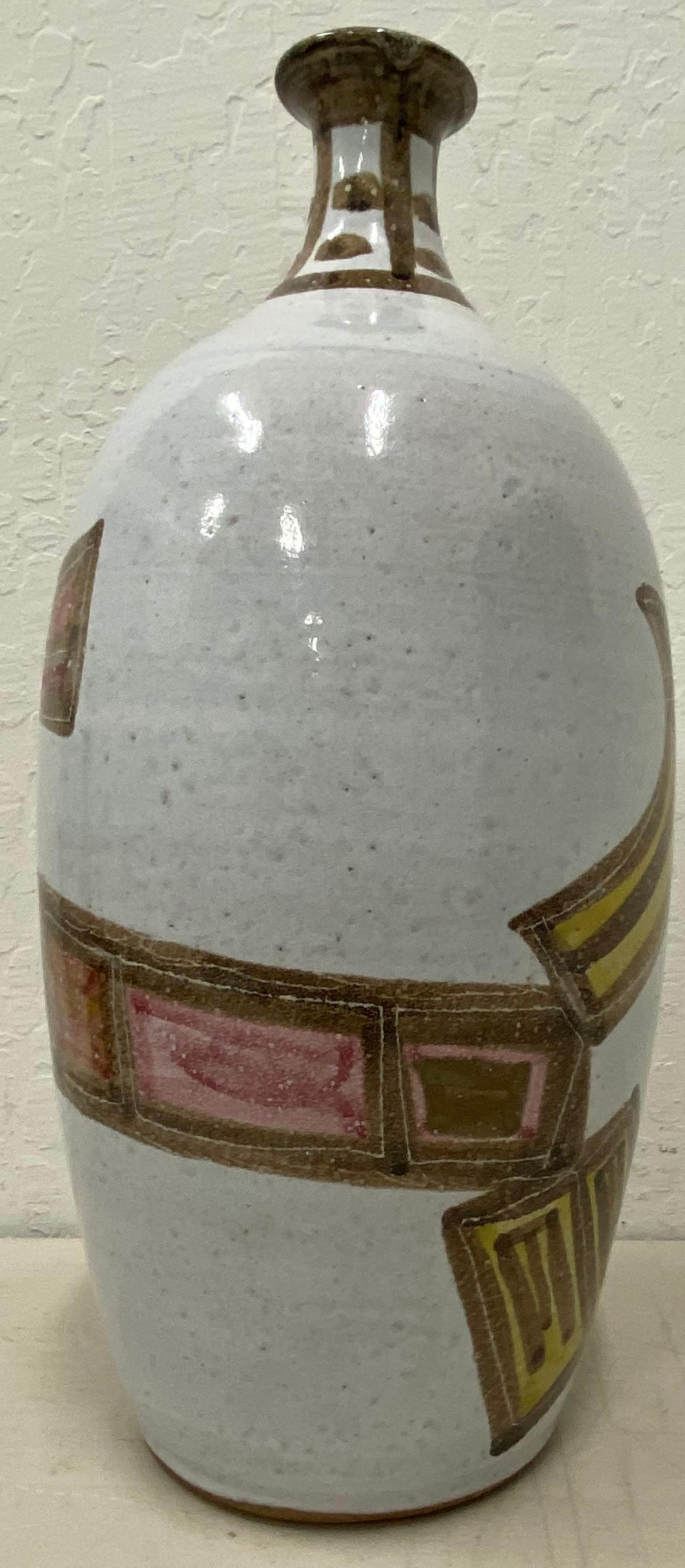 Hand-Painted Mid-Century Modern Abstract Painted Stoneware Vase with Studio Marks
