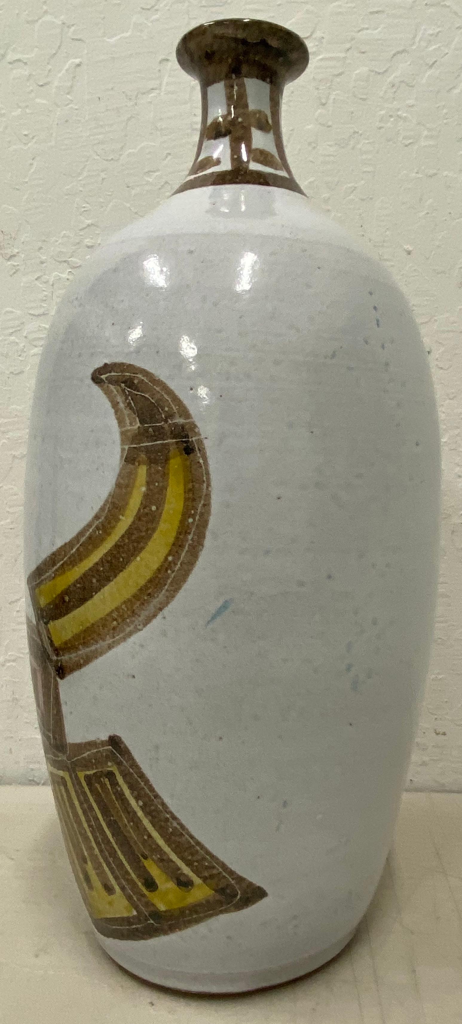 Mid-Century Modern Abstract Painted Stoneware Vase with Studio Marks In Good Condition In San Francisco, CA