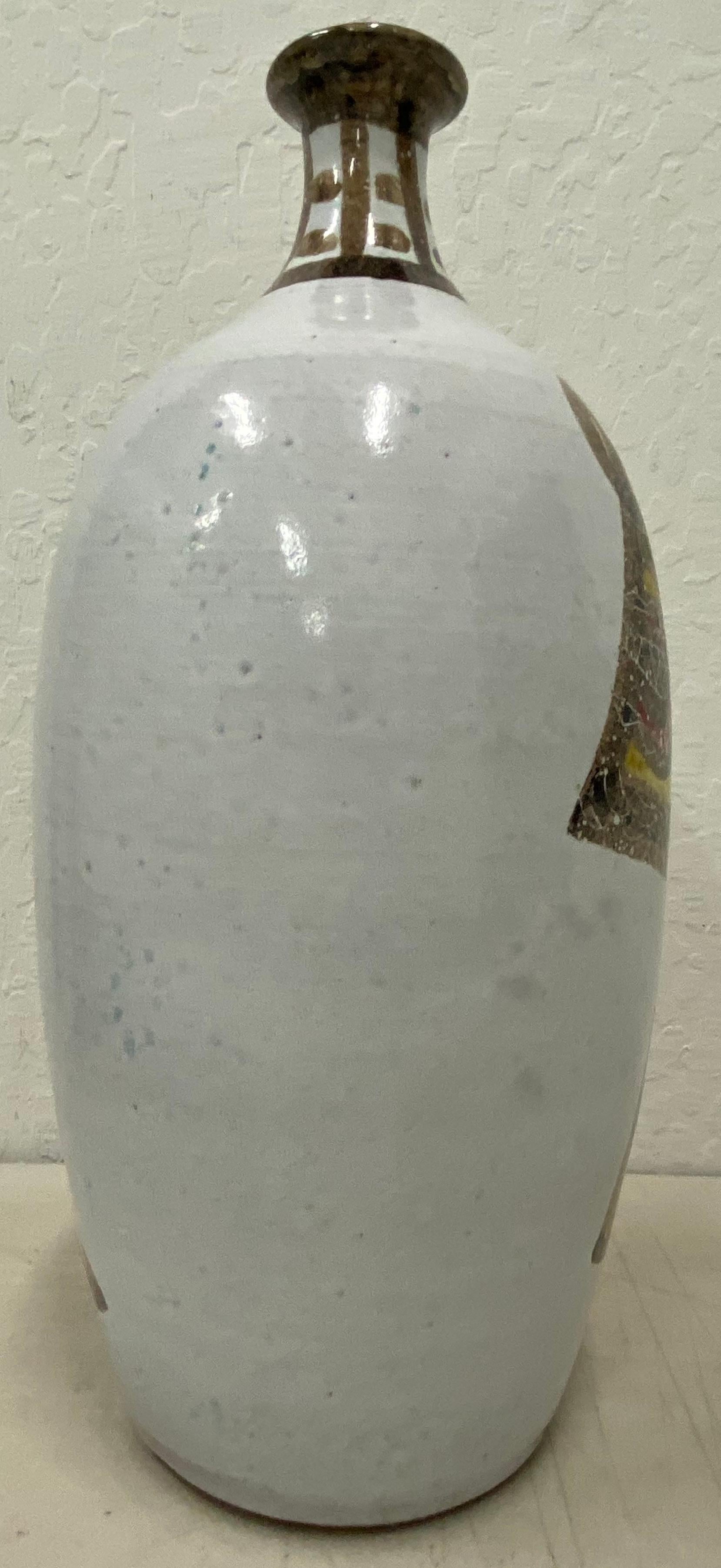 20th Century Mid-Century Modern Abstract Painted Stoneware Vase with Studio Marks