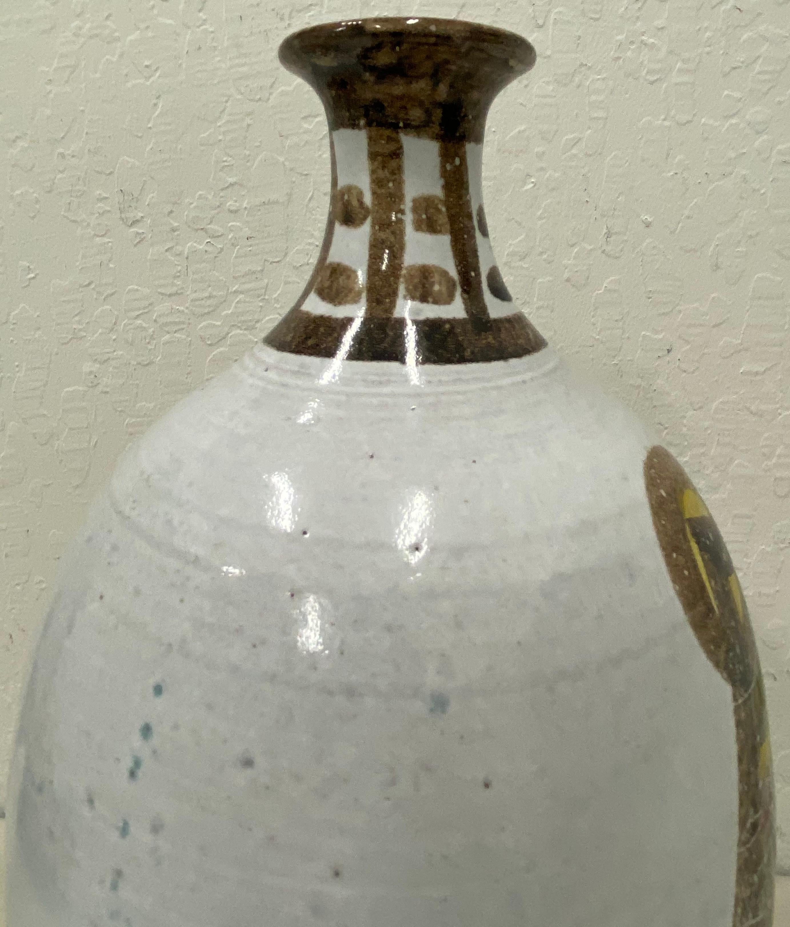 Mid-Century Modern Abstract Painted Stoneware Vase with Studio Marks 1
