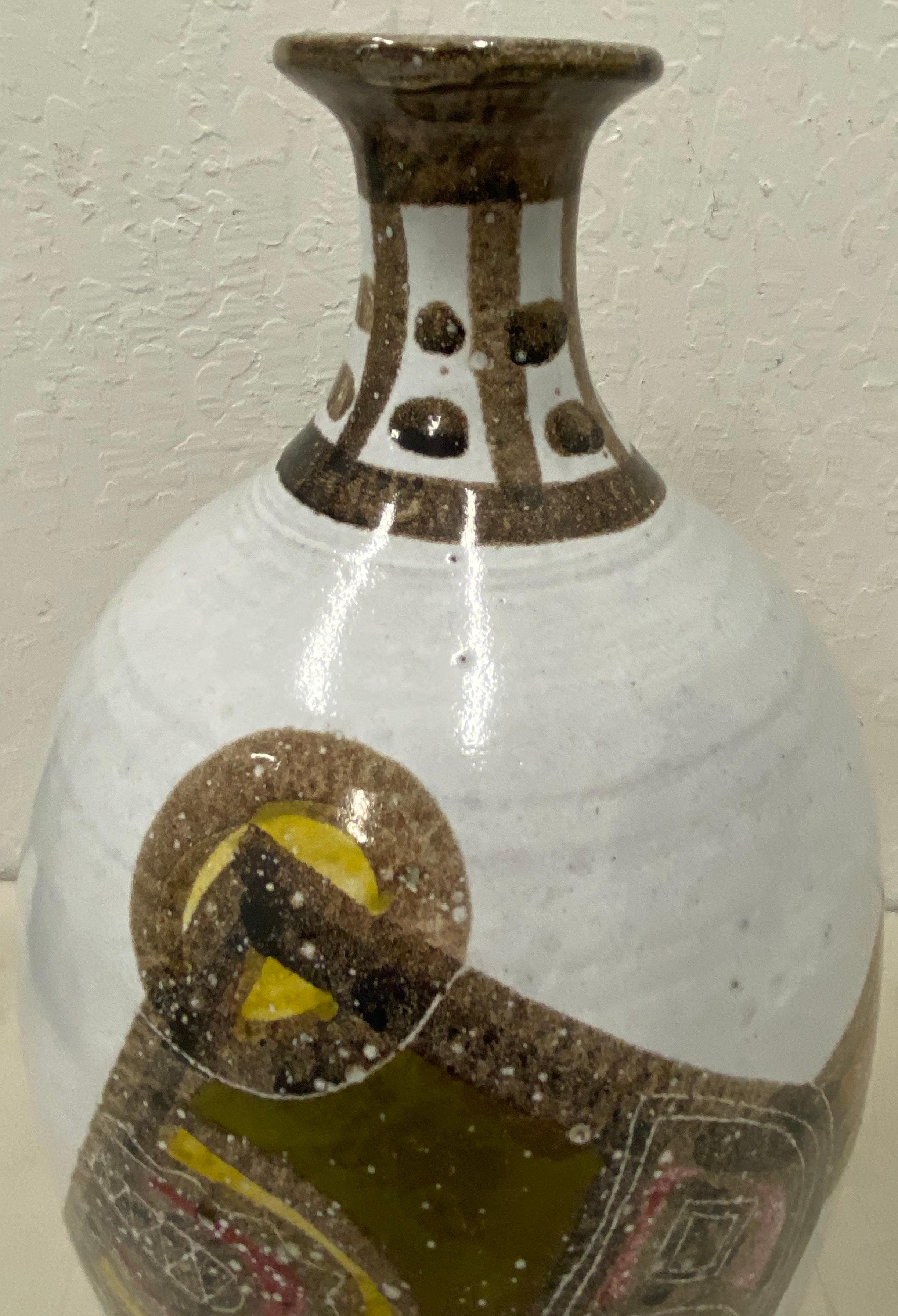 Mid-Century Modern Abstract Painted Stoneware Vase with Studio Marks 2