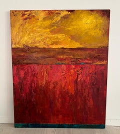 Mid Century Modern Abstract Painting Artwork oil on board warm colors