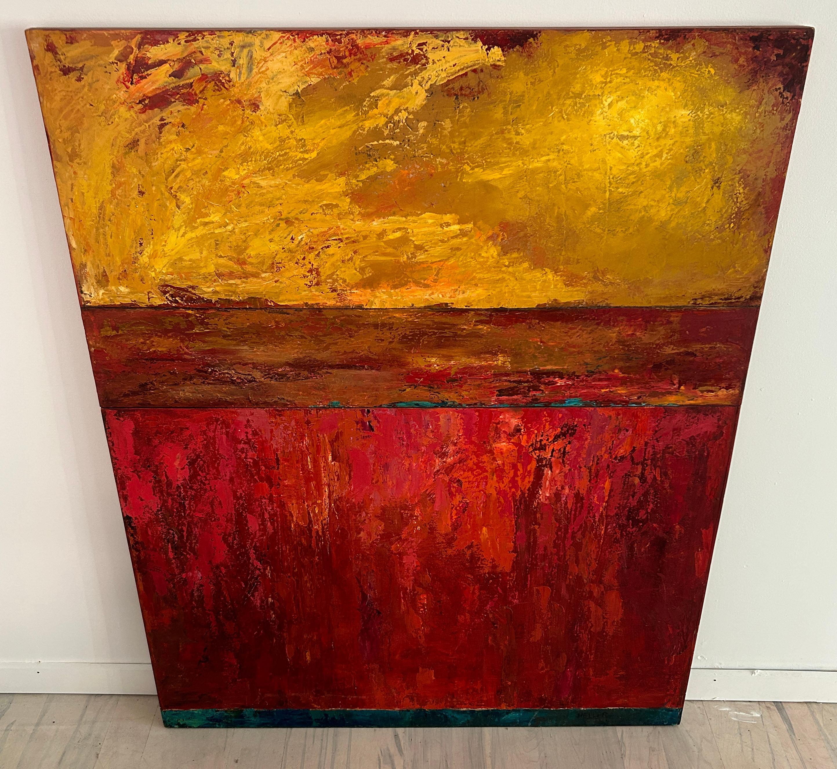 Mid Century Modern Abstrakte Malerei Kunstwerk Öl auf Karton warme Farben (Moderne der Mitte des Jahrhunderts) im Angebot