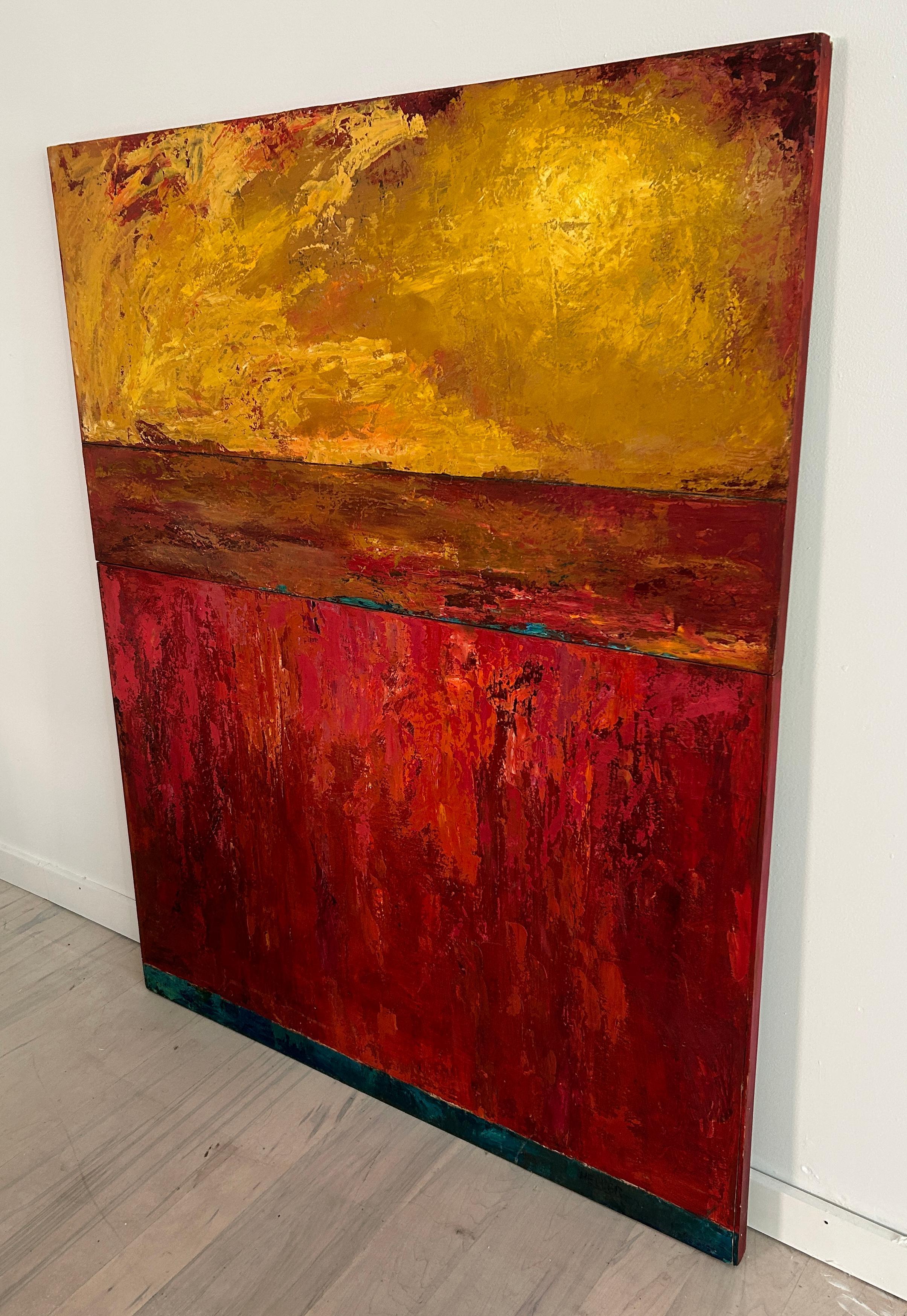 Mid Century Modern Abstrakte Malerei Kunstwerk Öl auf Karton warme Farben (amerikanisch) im Angebot