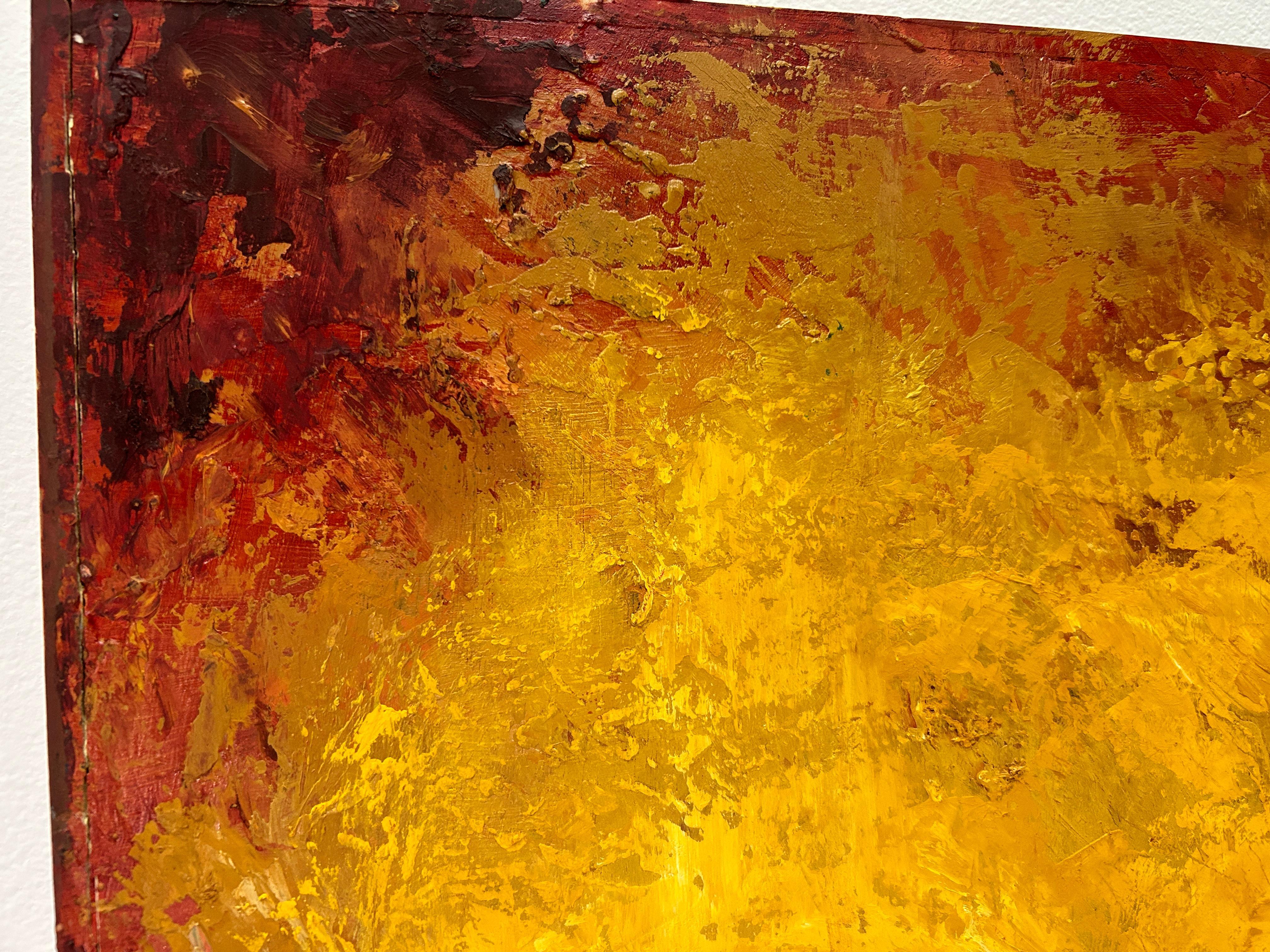 Mid Century Modern Abstrakte Malerei Kunstwerk Öl auf Karton warme Farben (Handbemalt) im Angebot