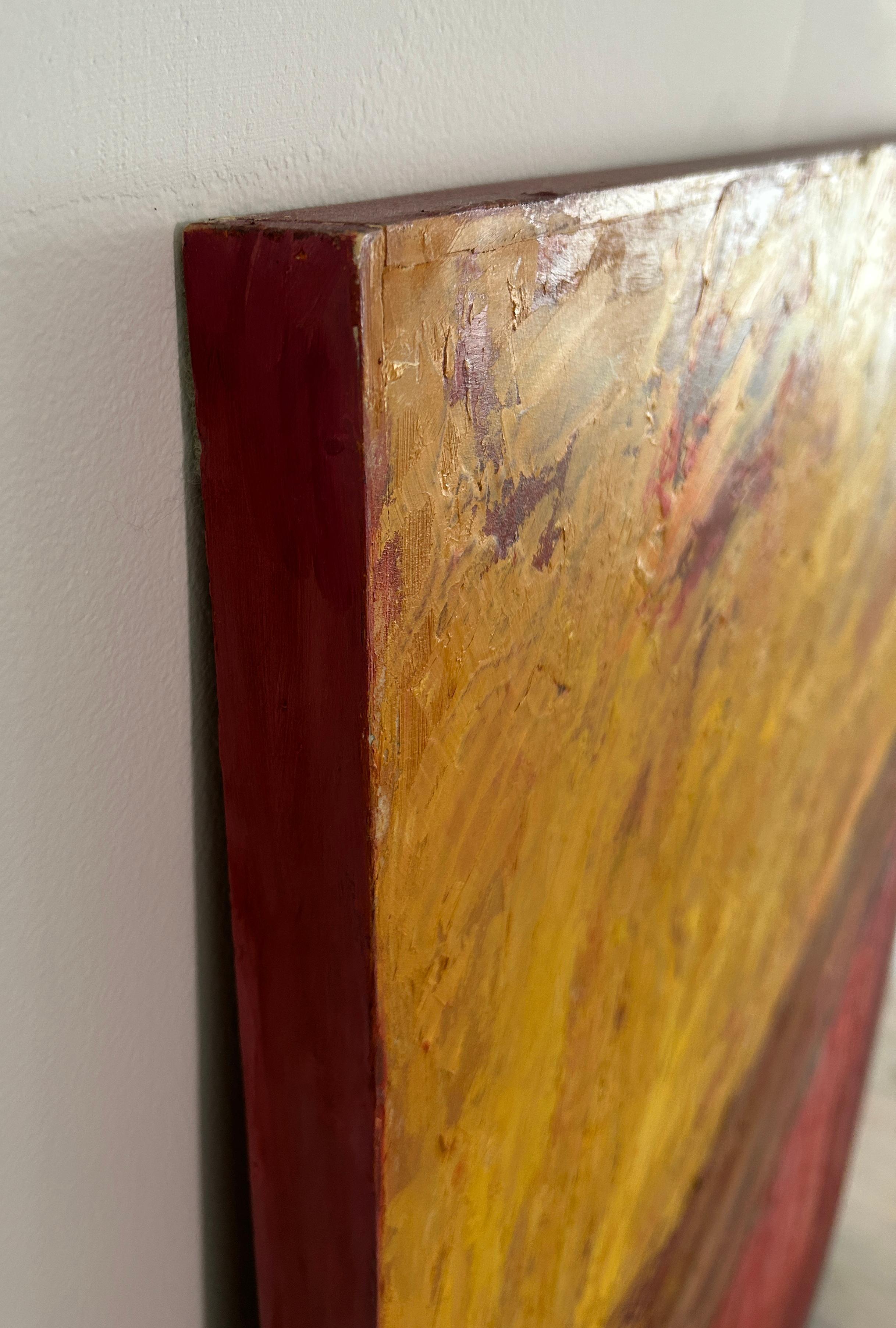 Mid Century Modern Abstrakte Malerei Kunstwerk Öl auf Karton warme Farben (Ende des 20. Jahrhunderts) im Angebot