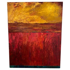 Mid Century Modern Abstract Painting Artwork oil on board warm colors