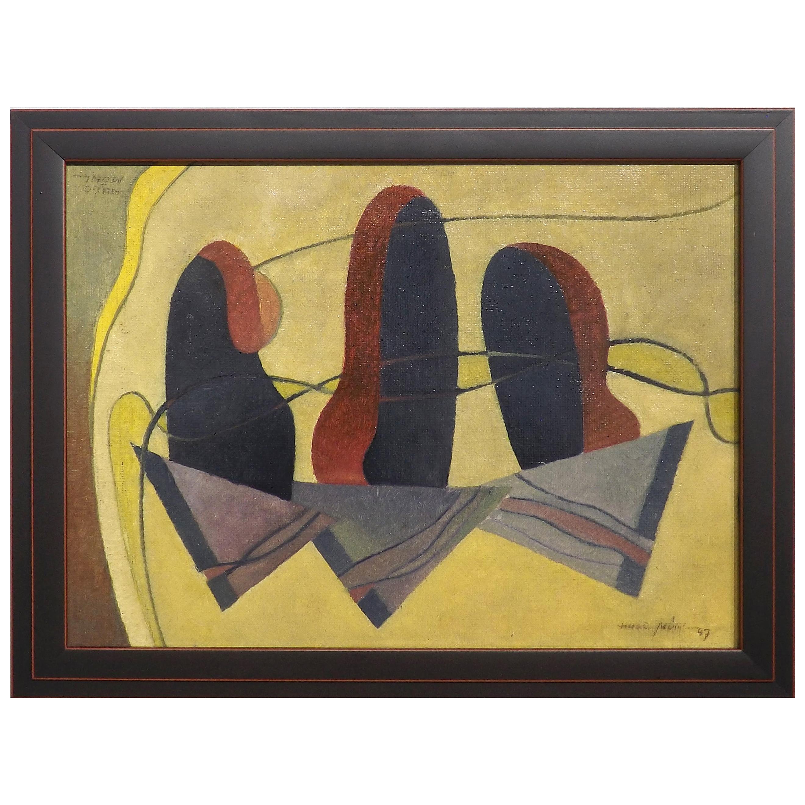 Mid-Century Modern Abstract Painting by Hugo Mohl, Dated 1947 For Sale