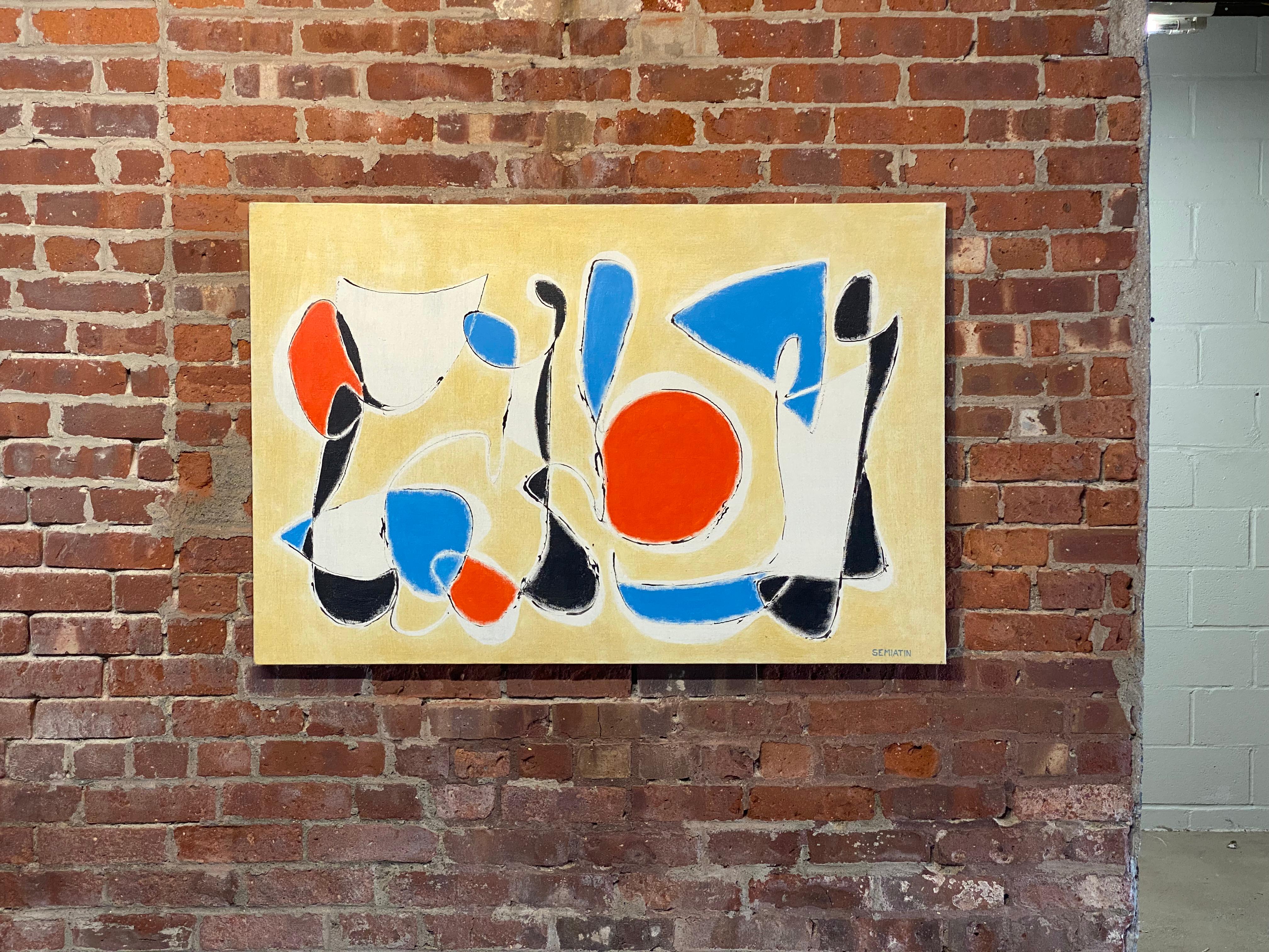 Painted  Mid Century Modern Abstract Painting by Jacob Semiatin (1915-2003) For Sale
