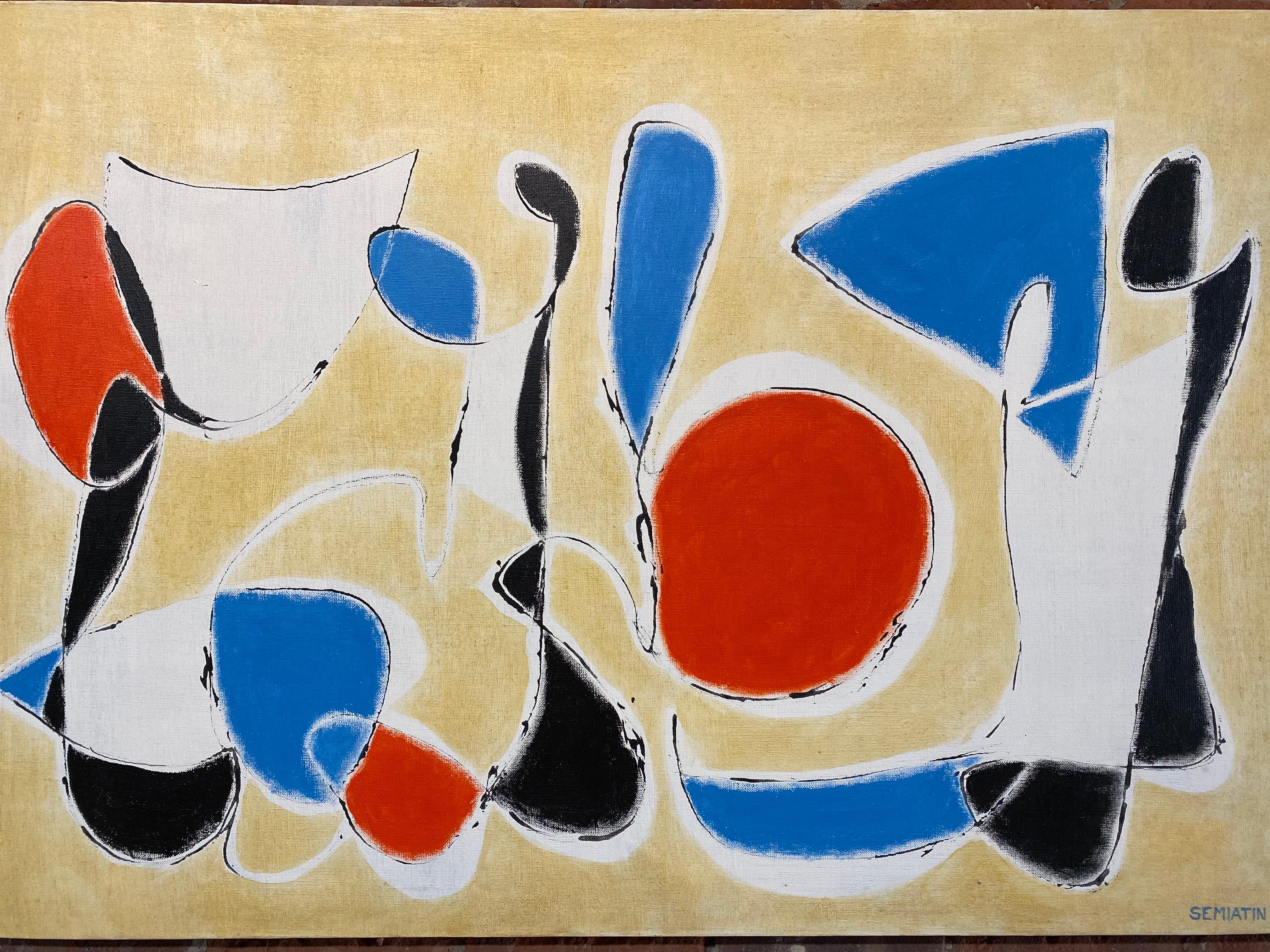  Abstraktes Gemälde von Jacob Semiatin (1915-2003), Moderne der Mitte des Jahrhunderts (Leinwand) im Angebot
