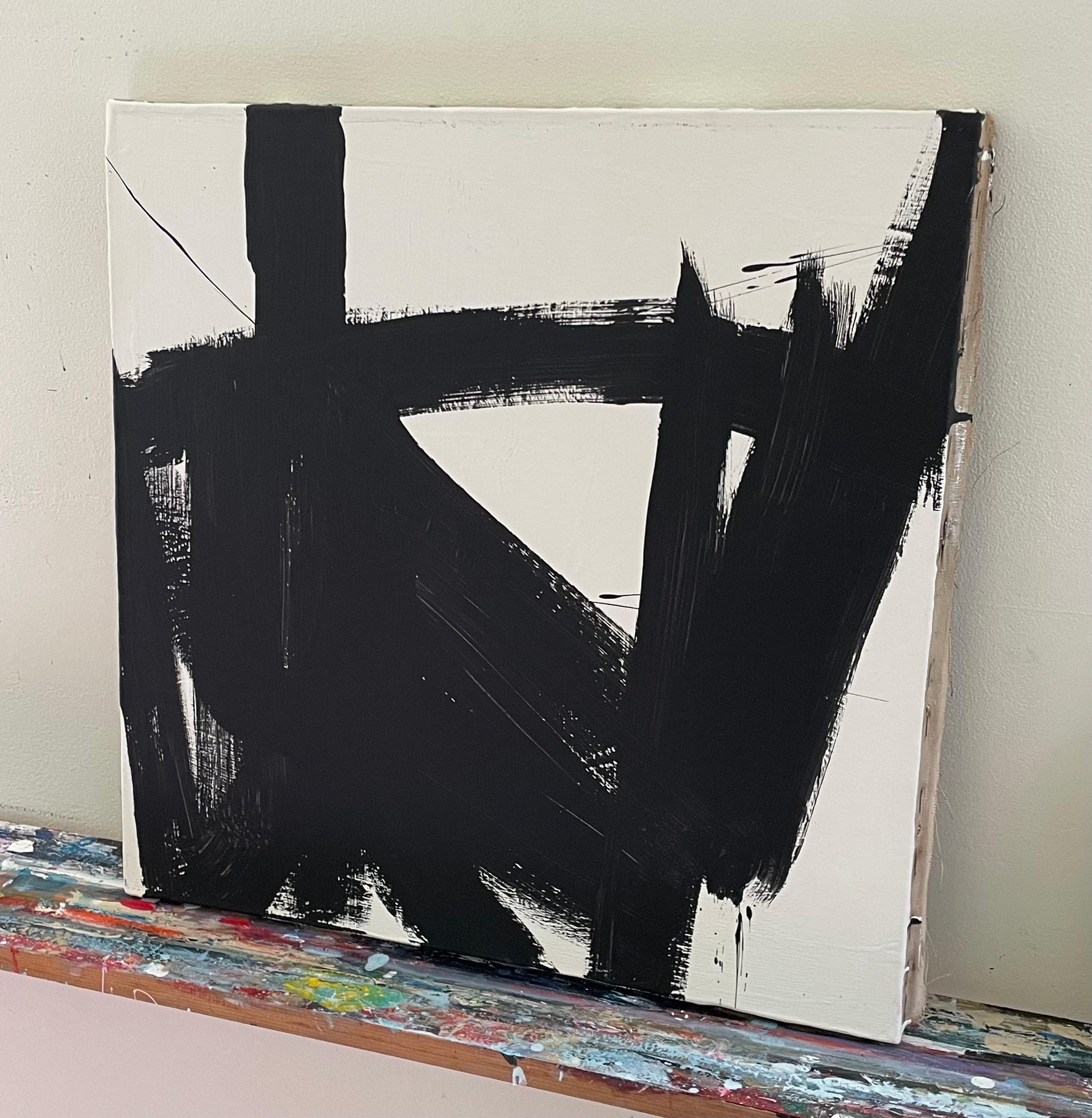 Mid Century Modern abstract painting in the style of Franz Kline, acrylic on canvas.