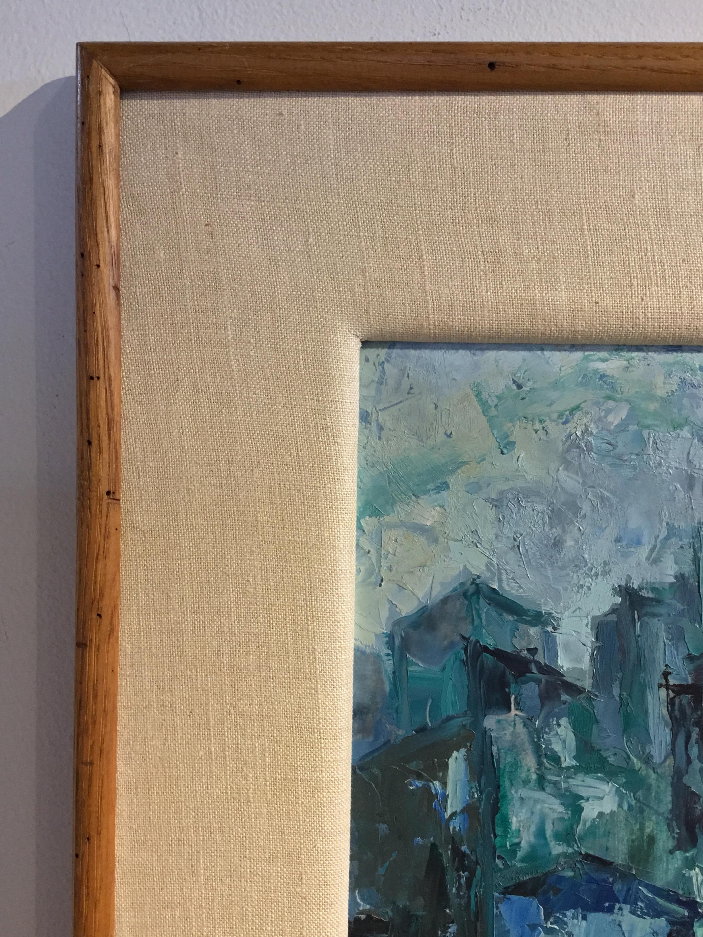 Mid-20th Century Mid-Century Modern Abstract Painting, Original Frame and Linen Mat For Sale