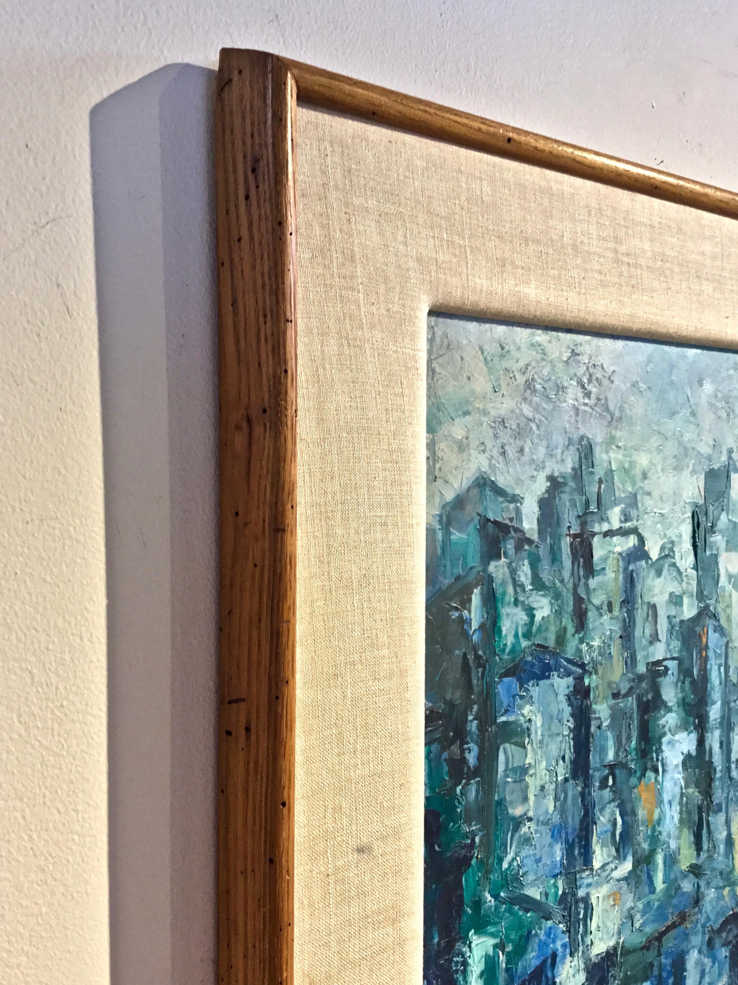 Mid-Century Modern Abstract Painting, Original Frame and Linen Mat For Sale 1