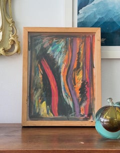 Mid century modern abstract pastel painting, framed in pine, circa 1960
