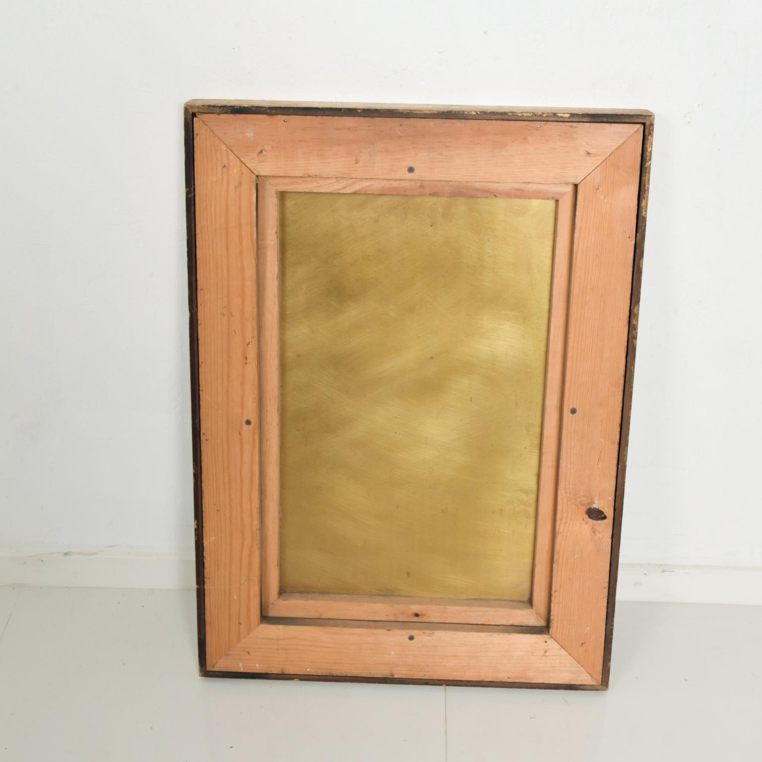 Art Abstract painting composed in patinated brass by Raul Monje Mexico
26.38 w x 32.5 h x 1.5 deep
Wood gilt frame.
Original vintage unrestored condition. Expect signs of vintage wear. 
Scuffs, dents, patina present. 
Refer to images provided.
